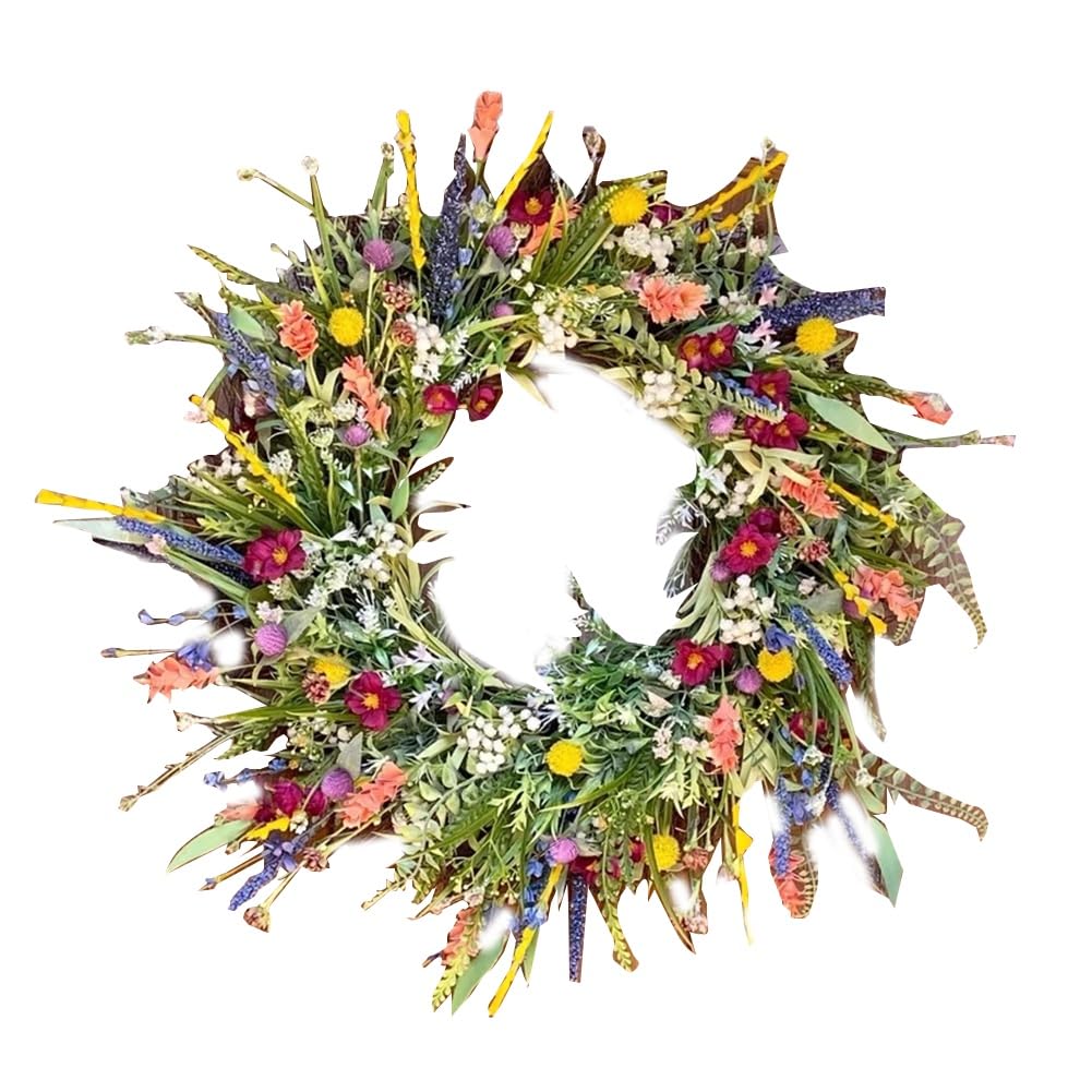 CTRLZS Spring Artificial Daisy Lavender Wreath Wildflower Summer Silk Wreaths for Front Door Home Holiday Decor