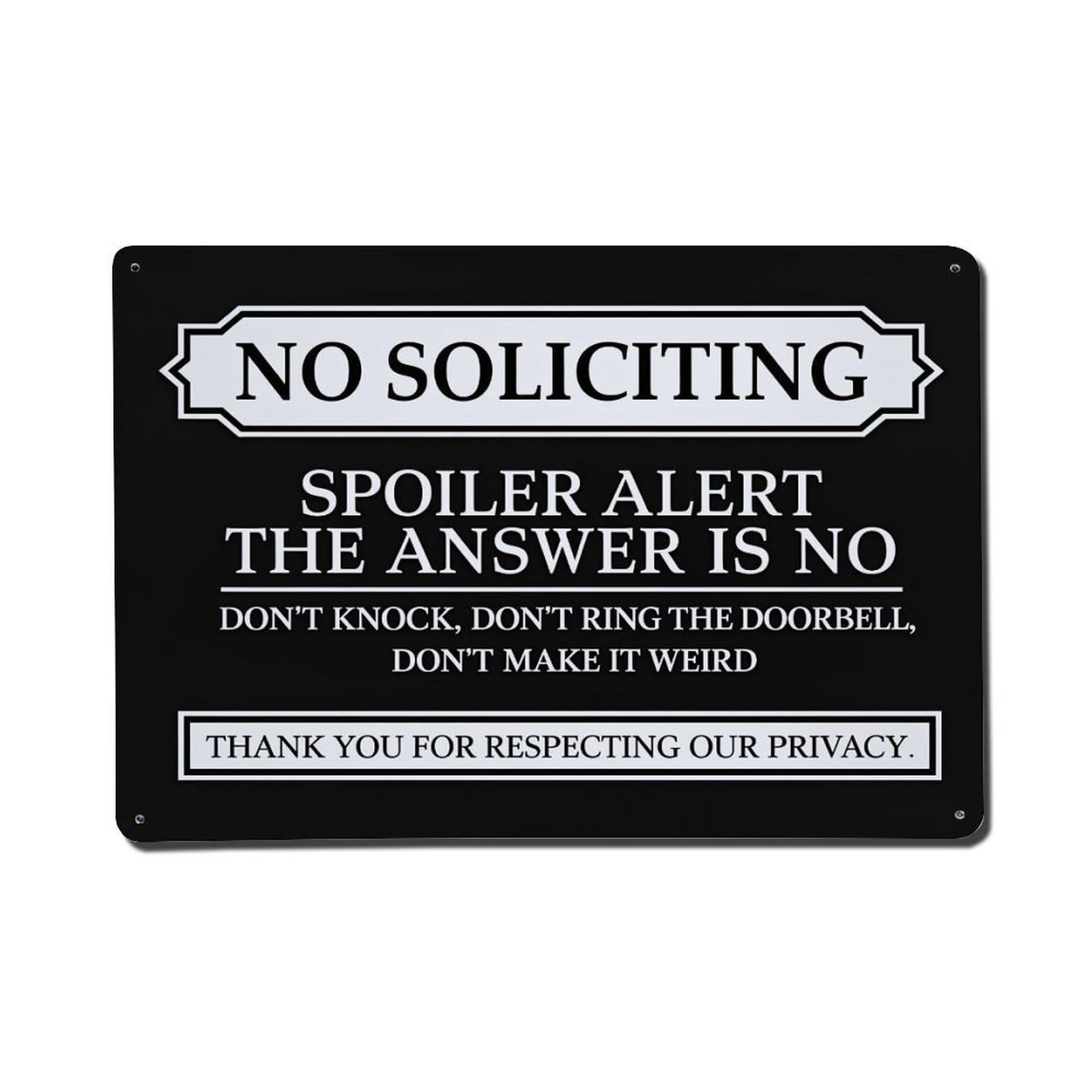 Nestemfo Vintage No Soliciting Spoiler Alert Sign Tin Sign Metal Sign, Living Room,Bar, Home, Bedroom Wall Decor,Retro Metal Poster 8X12 Inches