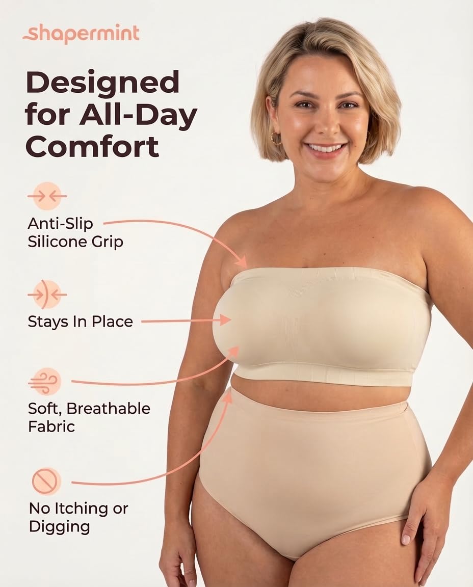 SHAPERMINT Sujetadores convertibles sin tirantes para mujer - Brasier bandeau, parte superior sin tirantes, parte superior bandeau, brasier inalámbrico, Beige, XXL