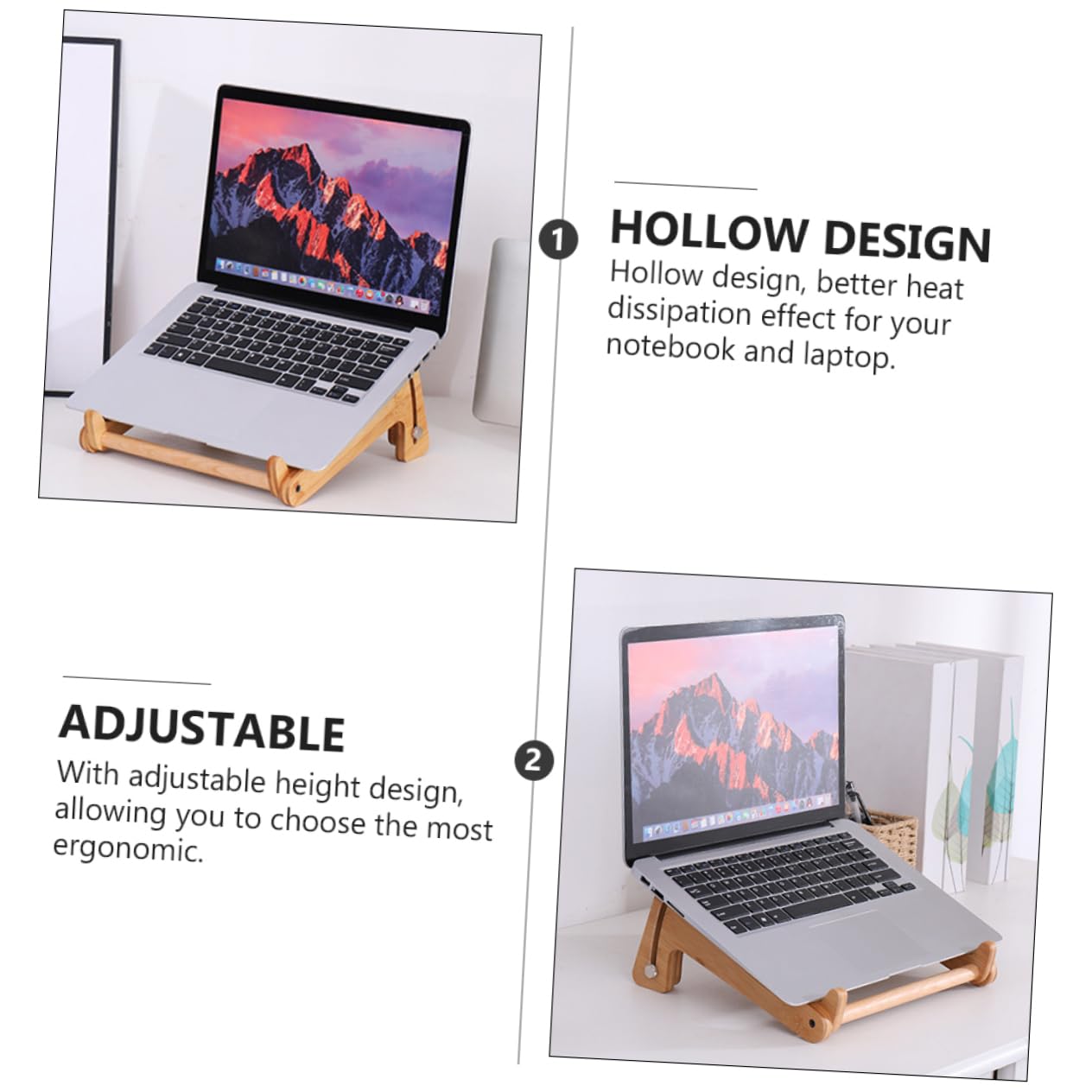 KOMBIUDA Supporto Laptop in Legno Altezza Regolabile e Design Cavo, Scrivania Portatile per Laptop, Stabile e Antiscivolo per Casa e Ufficio