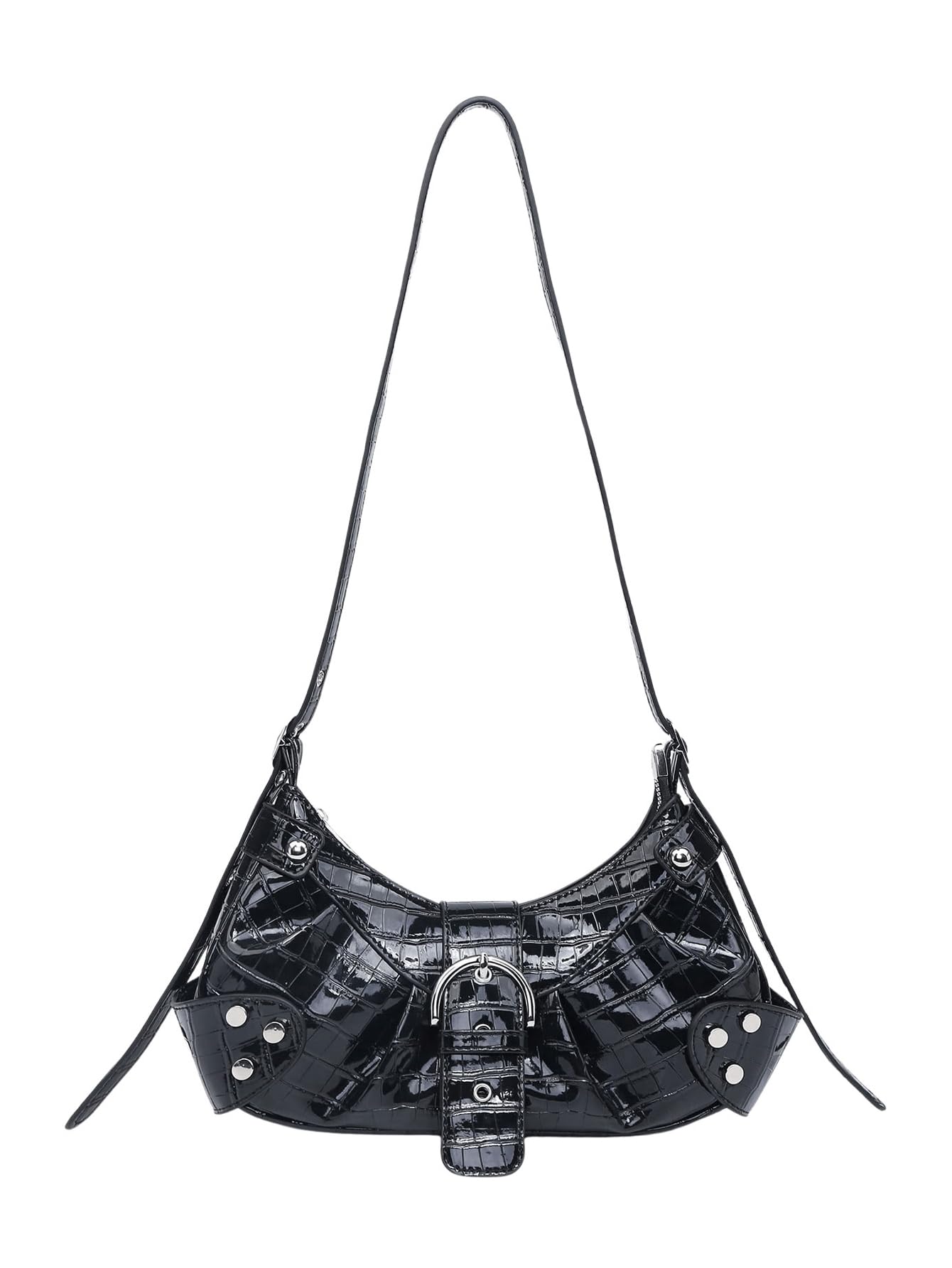 Verdusa Women's Pleated Shoulder Bags Metallic PU Leather Clutch Handbag