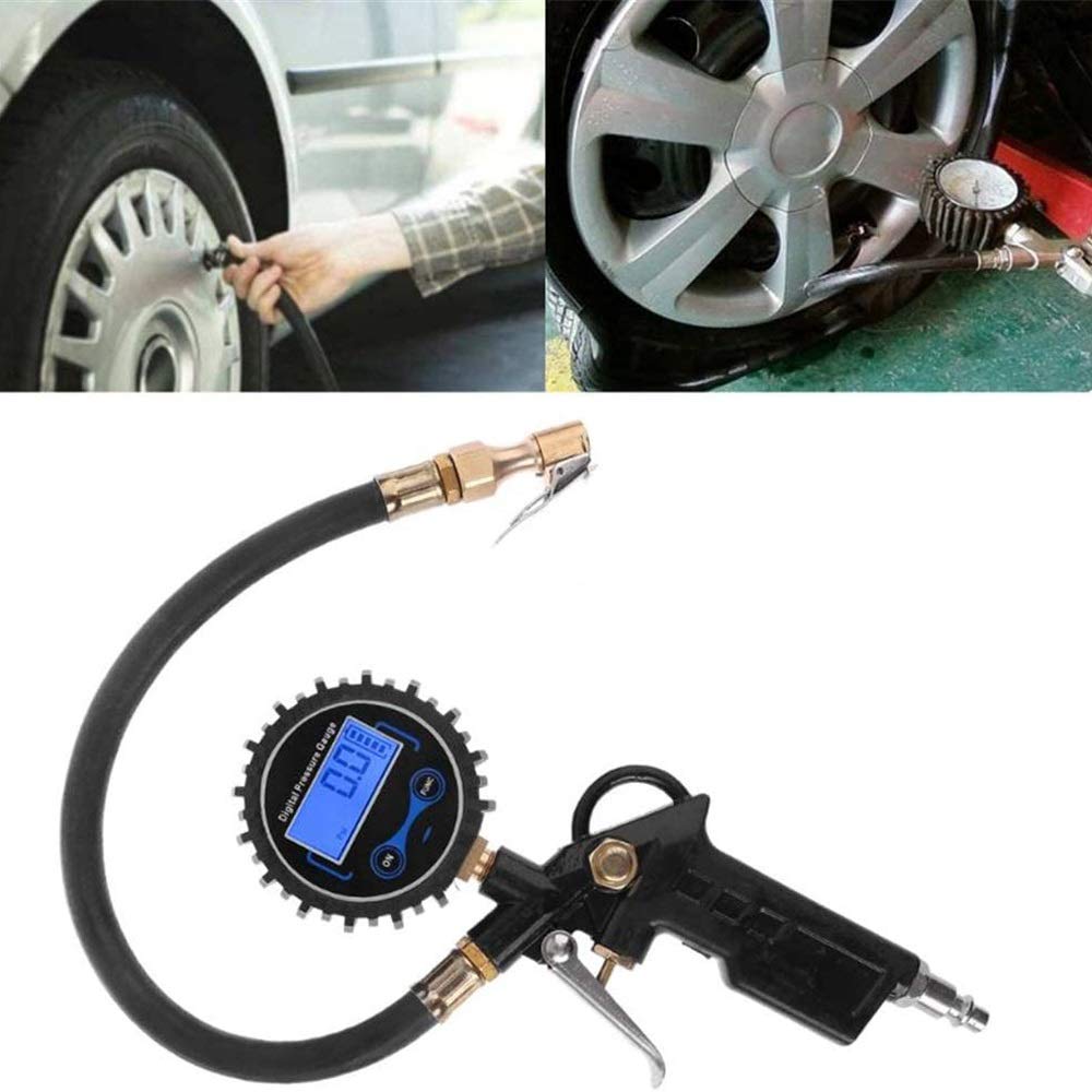 AGAATI Inflador de neumáticos Digital con manómetro, portabrocas de Aire de 255 PSI y Accesorios para compresores de Alta Resistencia con Manguera de Goma y acoplador de conexión rápida