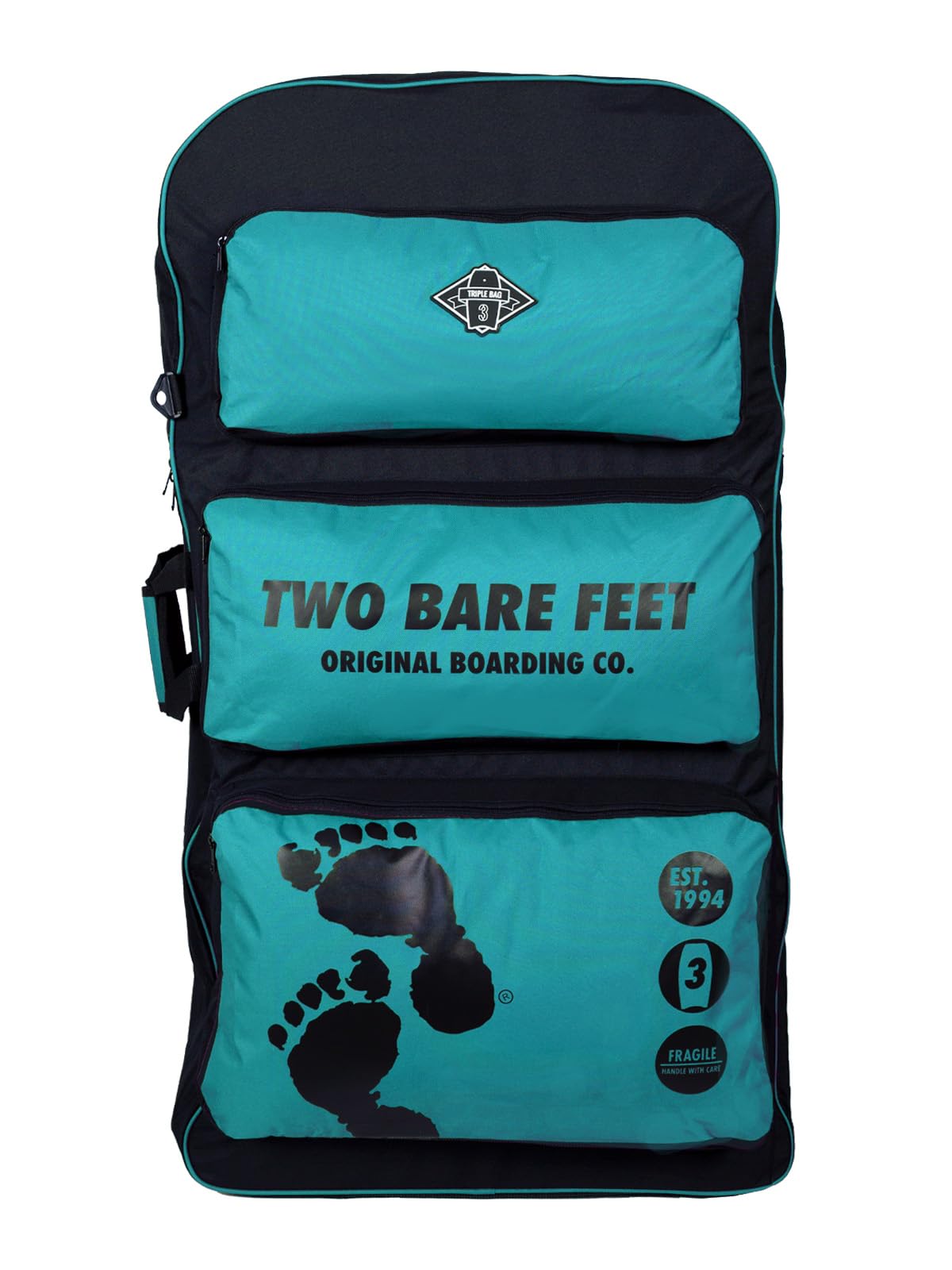 Two Bare Feet 44" Triple Bodyboard Carry Bag – Heavy Duty, Large Capacity for Three Boards – Padded Shoulder Straps, Sturdy Side Handle, Durable Zippers, Travel & Beach Ready (Triple (Teal))