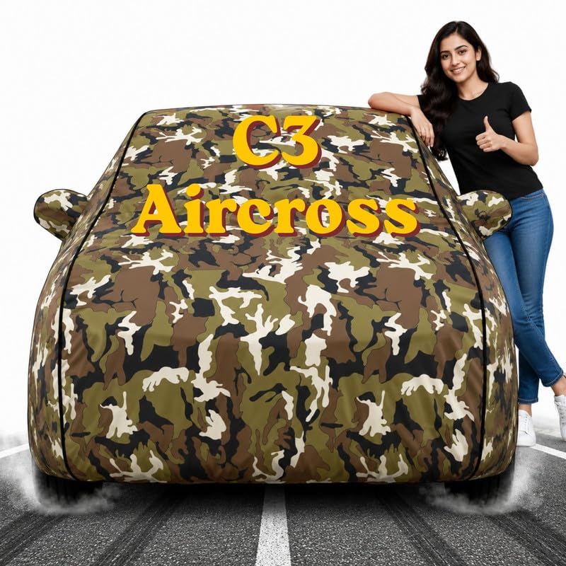 Image of Custom Fit Jungle Print 100% Waterproof C3 Aircross Car Cover | Polyester Car Body Covers for Rain & Sun | UV Protection, Dustproof, Scratch Resistant, Windproof, Heat Resistant