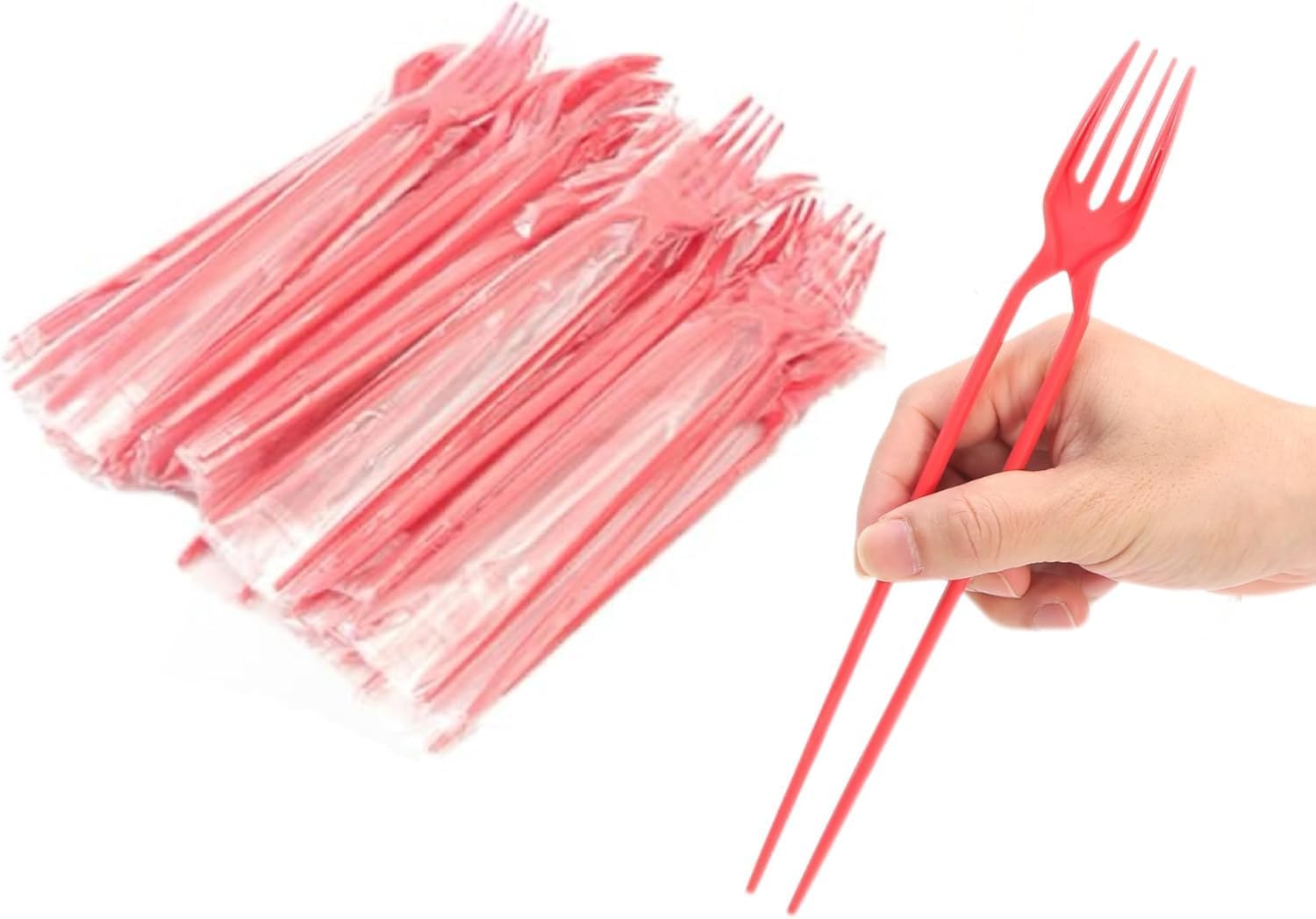 Chopstick Fork,Chopsticks and Fork in ONE Chopstick Combo - 2-in-1, Forkchops Chopsticks for Outdoor Camping,Perfect for Beginners for Dining/All Users-Red (10)