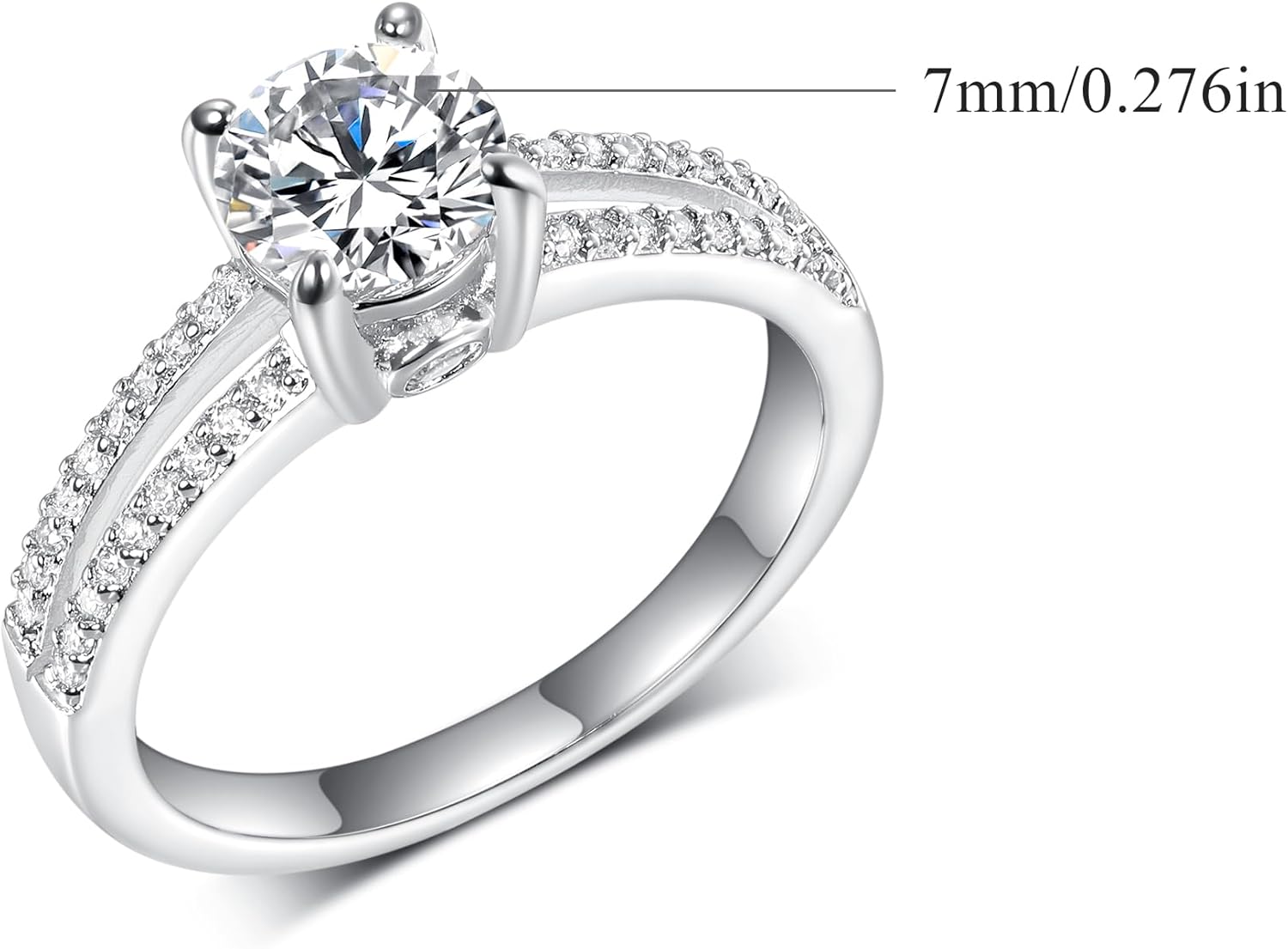 TIKJE Round Cut CZ Solitaire Engagement Ring for Women, Split Shank Design&18K White Gold Plated, Fake Diamond Ring Promise Engagement Wedding Band Gift For Her Size 6-9 - Image 5