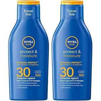 NIVEA SUN Protection & Care Sun Lotion SPF 30 Travel Size 100 ml Sun Cream for 48h Moisture Instant Sun Protection with Highly Effective UVA/UVB Filter System Pack of 2