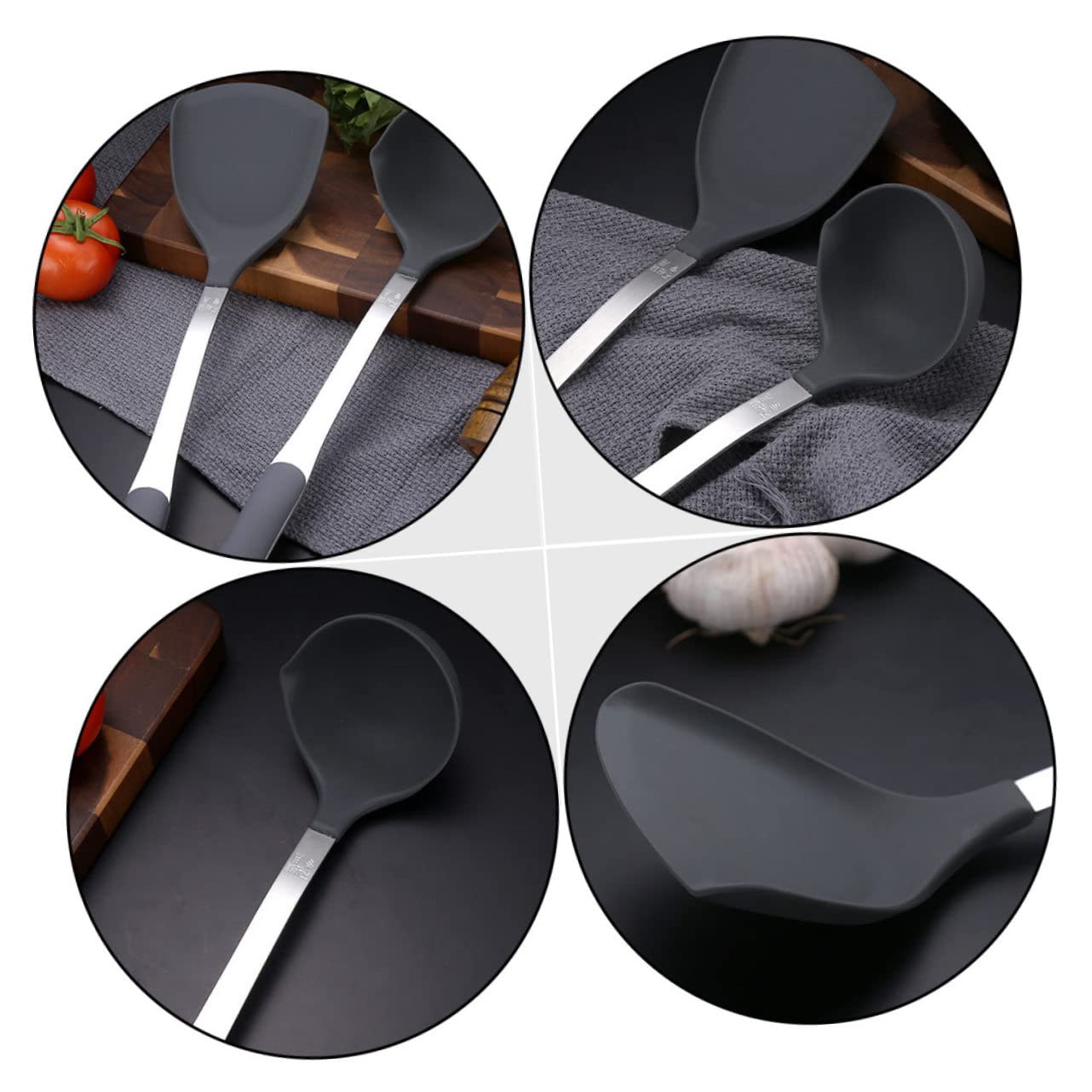 1 Set Pfannenwender, Haushaltswerkzeuge, Pfannenwender, Silikon-Küchenutensilien, Silikon-Wokwender, Wok-Utensilien, Ölschöpfkelle, Löffel, Spatel, Kochutensilien (schwarz, 37 x 9,5 x 5 cm)