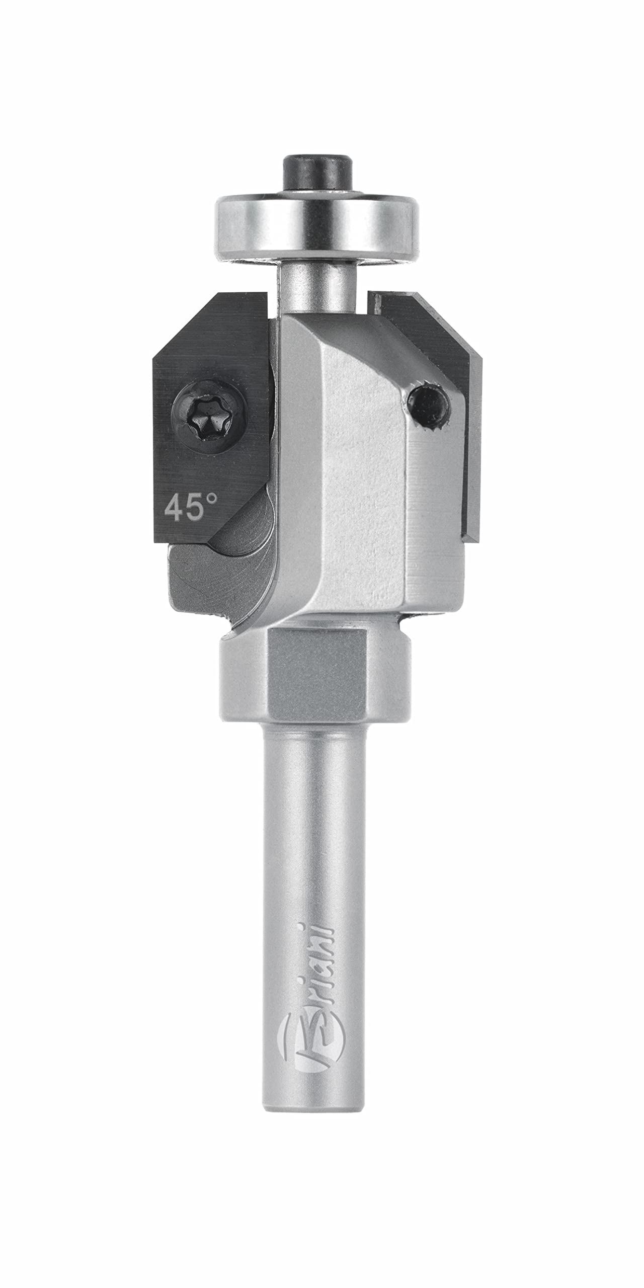 Fresadora con rodamiento de bolas y cuchilla reversible de carburo duro, derecha, corte 2, 45°, longitud de trabajo 24,5 mm, longitud total 80 mm, eje 8 mm