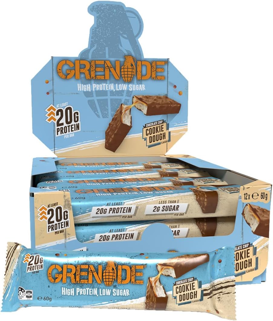 High Protein and Low Carb Bar, Chocolate Chip Cookie Dough, 12 x 60 g