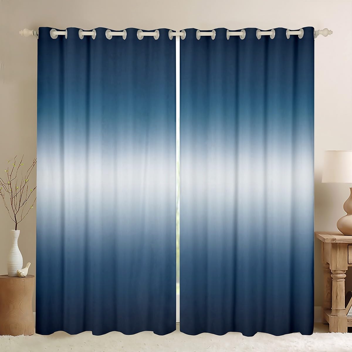 Homemissing Blue White Gradient Curtains for Bedroom Ocean Sea Blue 30%-50% Blackout Curtains White and Sky Blue Gradient Window Drapes Abstract Art Watercolor Window Treatments W66*L72
