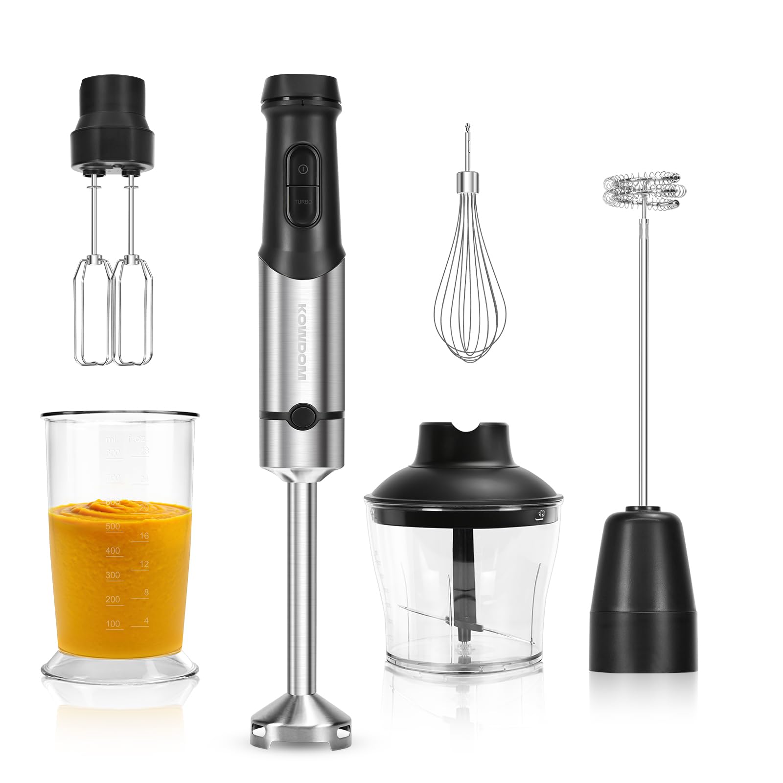 Mixeur plongeant 1200 W avec hachoir 600 ml et fouet électrique