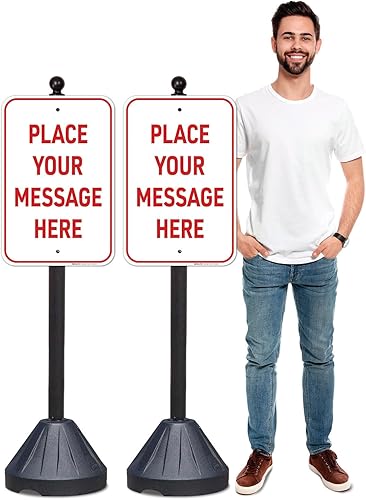 Poste portátil de 48 pulgadas de alto, base negra PP2 Tip'n Roll para tráfico, estacionamiento y letreros de seguridad, se adapta a letreros en dos