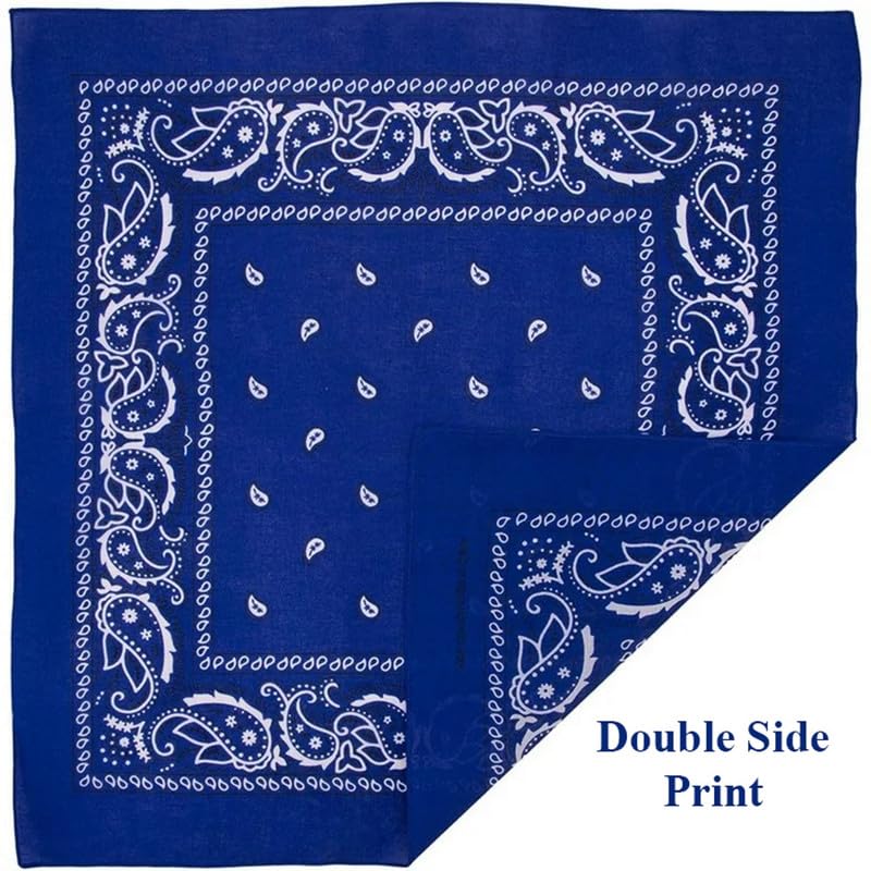 DIKHAWA Unisex Soft Breathable 100% Cotton Bandana for Men & Women | Head Band for Men Bike Riding, Scarf for Men, Head Scarf for Women, Multi-Purpose Paisley Printed Square 50cmx50cm (ROYAL BLUE) 1