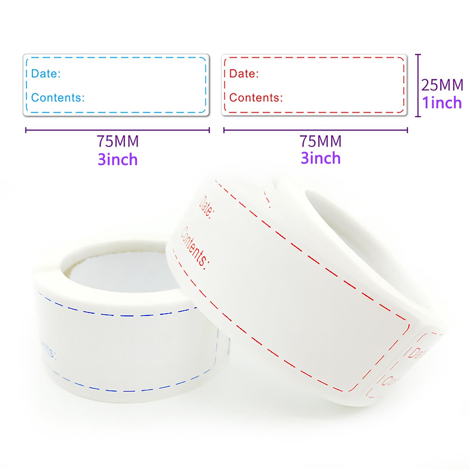 8 rotoli da 1000 etichette rimovibili per congelatore, 2,5 x 7,6 cm, adesivi per la conservazione degli alimenti, adesivi per data, facili da pulire e scrivere (1000 pezzi)