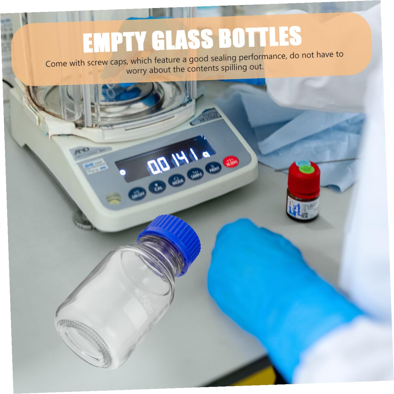 Zerodeko 4 Pezzi Flaconi Reagente Graduati in Vetro con Tappi a Vite, Bottiglie Vuote per Medicinali Liquidi Trasparenti da 250 Ml, Resistenti e Riutilizzabili per Laboratorio e Uso Industriale
