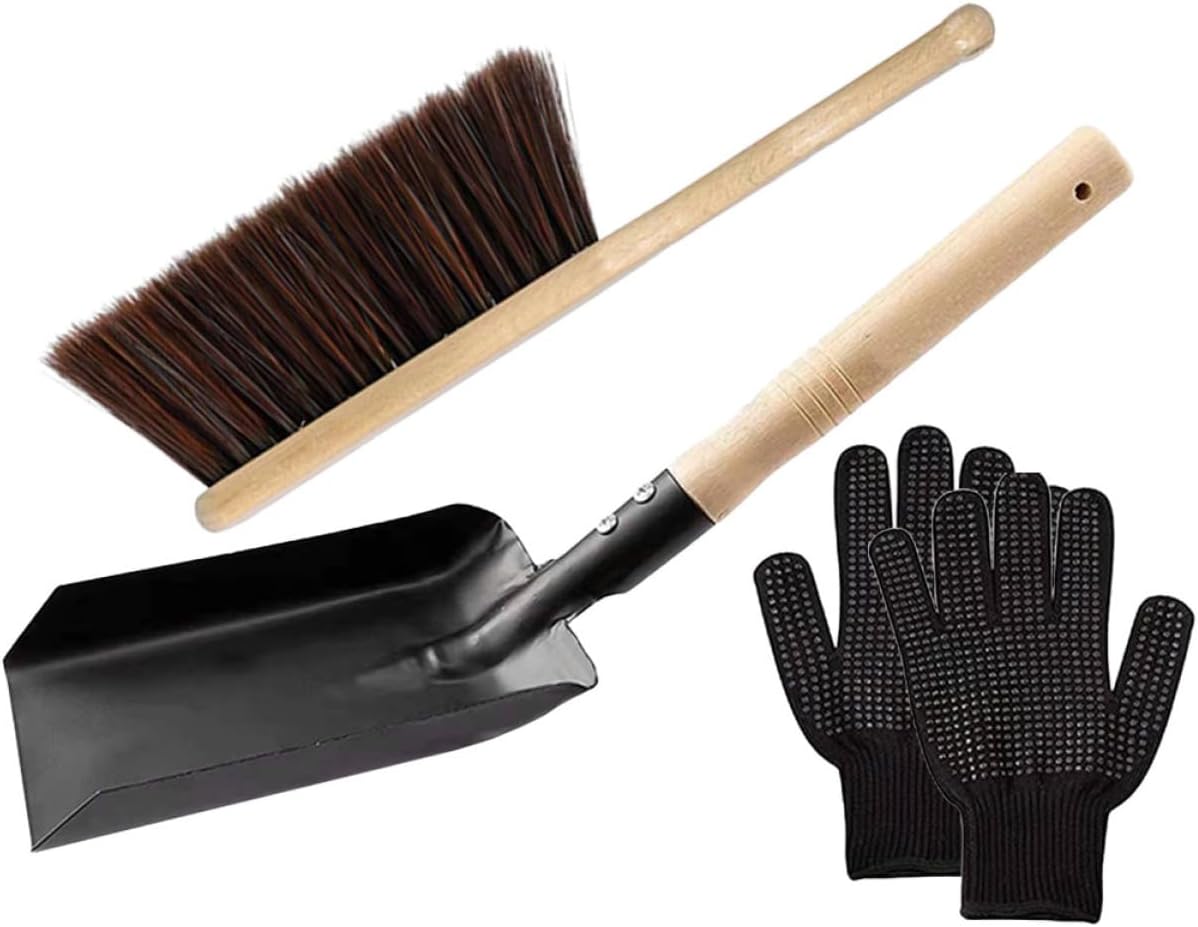 Complete Cleaning Supplies Modern Tools Set Broom Dustpan Gloves Brush Shovel Wood Handle Heat Resistant