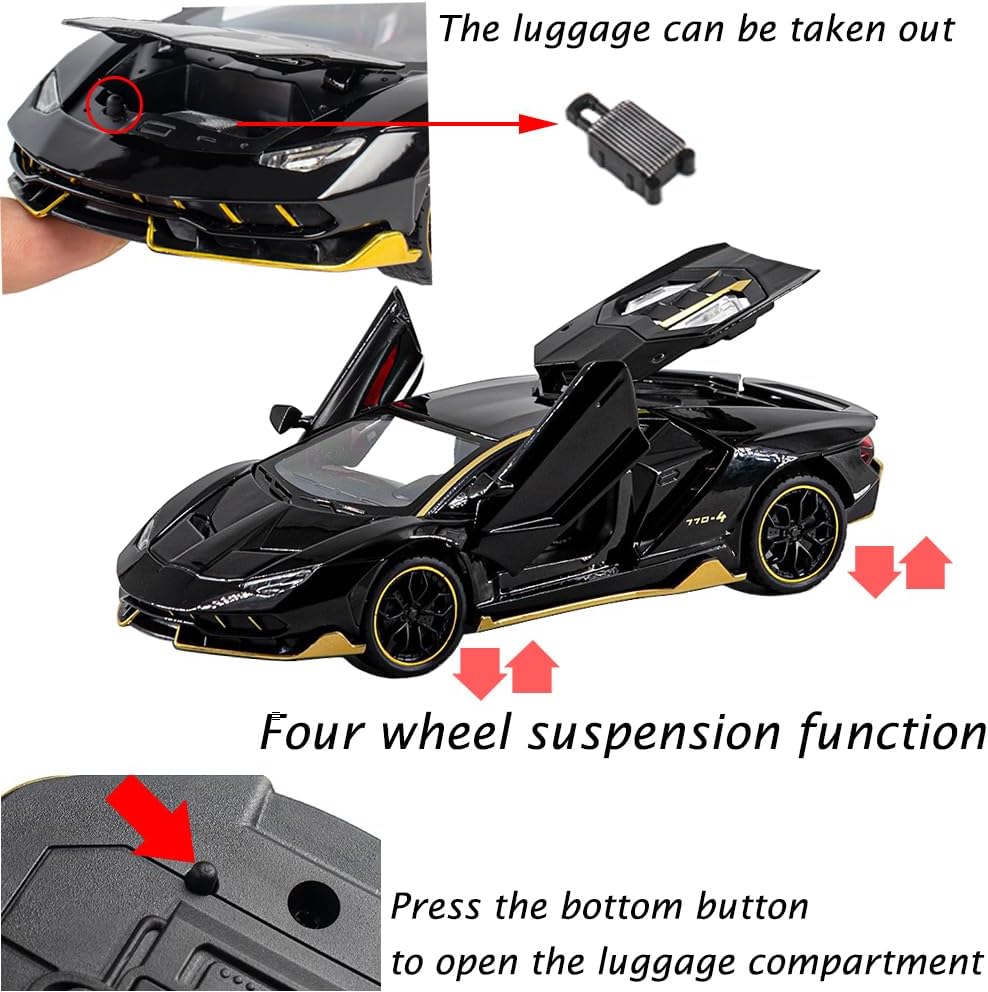 Toy Cars Model Lambo Sports Race Car 1/24 Black Alloy Collectible Diecast Vehicles with Sound and Light