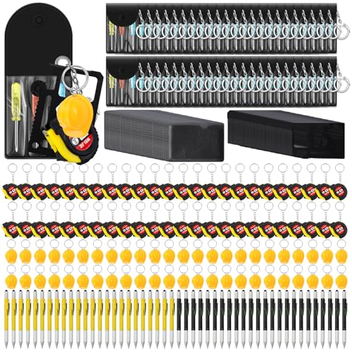 Saysurey 240 Pcs Mini Tape Measure Screwdriver Helmet Set Multitool Pen Credit Card Valentine's Day Gift Bulk for Men Adult (Black,Yellow)
