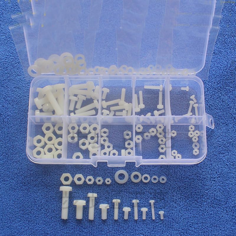 White M2/M2.5/M3/M4/M5 Nylon Screw Nut Shim Combination Suit Plastic Screws 1packing