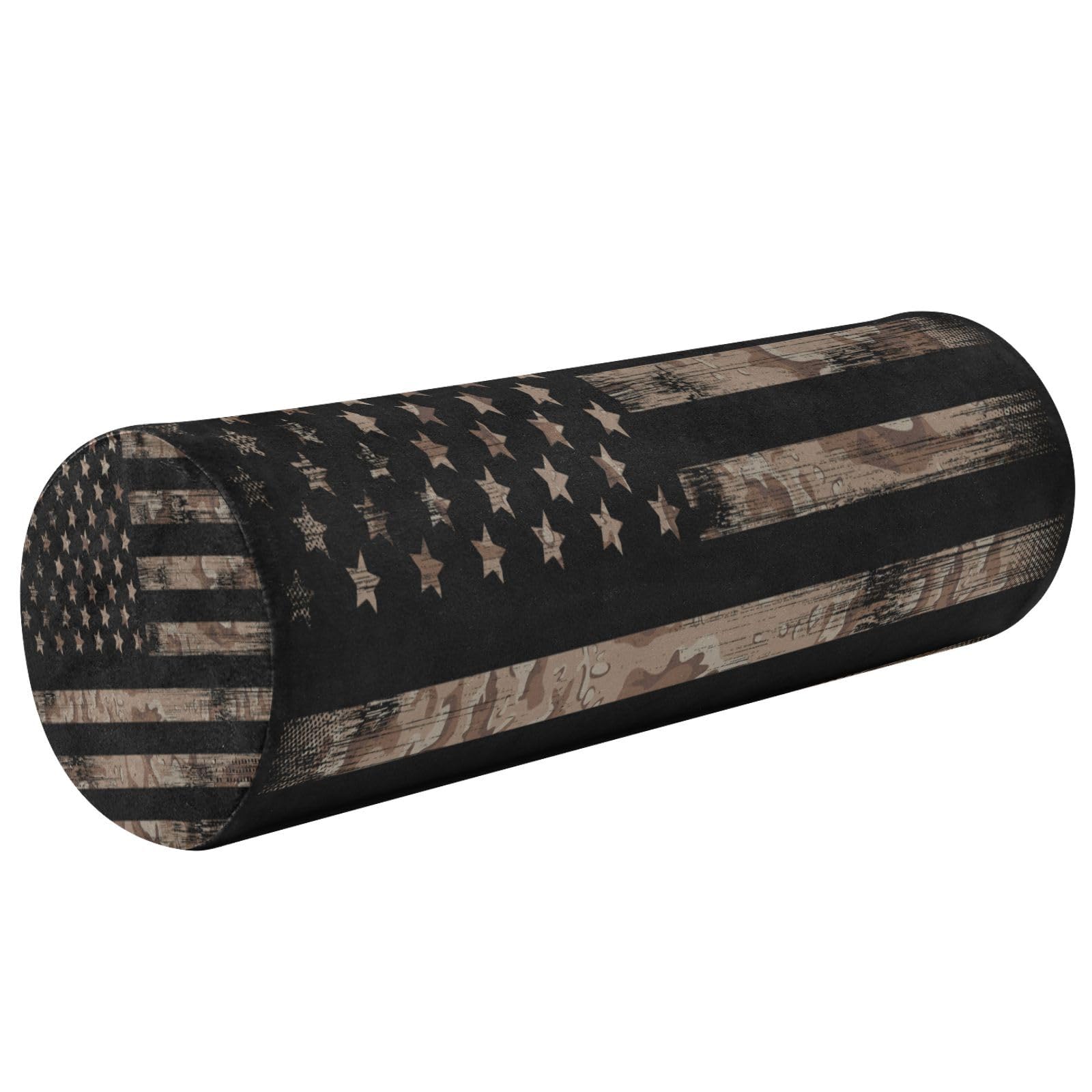 Gredecor American Flag Desert Camouflage Cylinder Round Pillow for Neck Pain Relief, Soft Breathable Bolster Travel Memory Foam Pillow with Washable Cover for Bed Sleeping, Head, Legs and Back