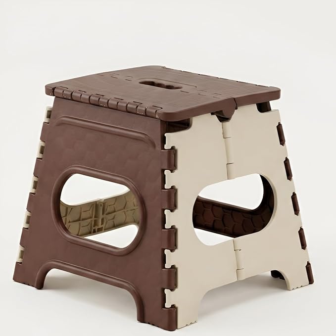 U-MAX 12 Inch Portable Folding Step Stool, Compact, Lightweight & Durable for Kitchen, Bathroom, Outdoor Use (Brown-Ivory)