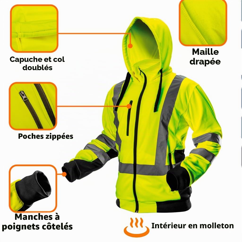 NEO TOOLS Ensemble - Pantalon de Travail Imperméable Haute Visibilité pour Hommes + Veste D'avertissement de Travail Chaude (Orange/Jaune) | Pantalon Softshell avec Doublure Polaire, S-XXL