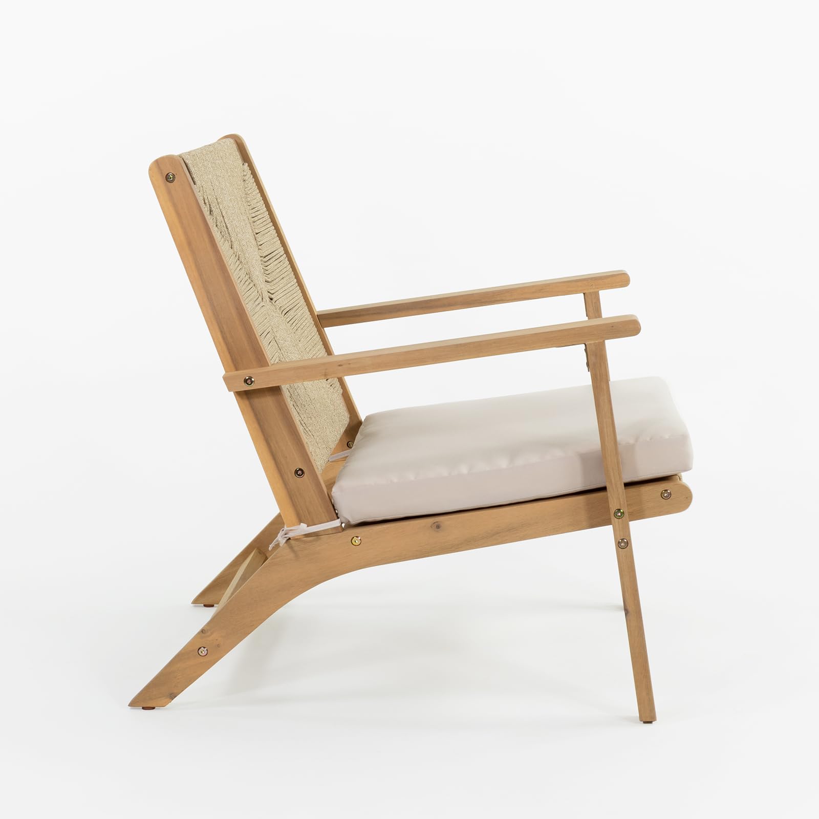 Vaukura Sillón de Madera de Acacia y Cuerda Sira Color Blanco