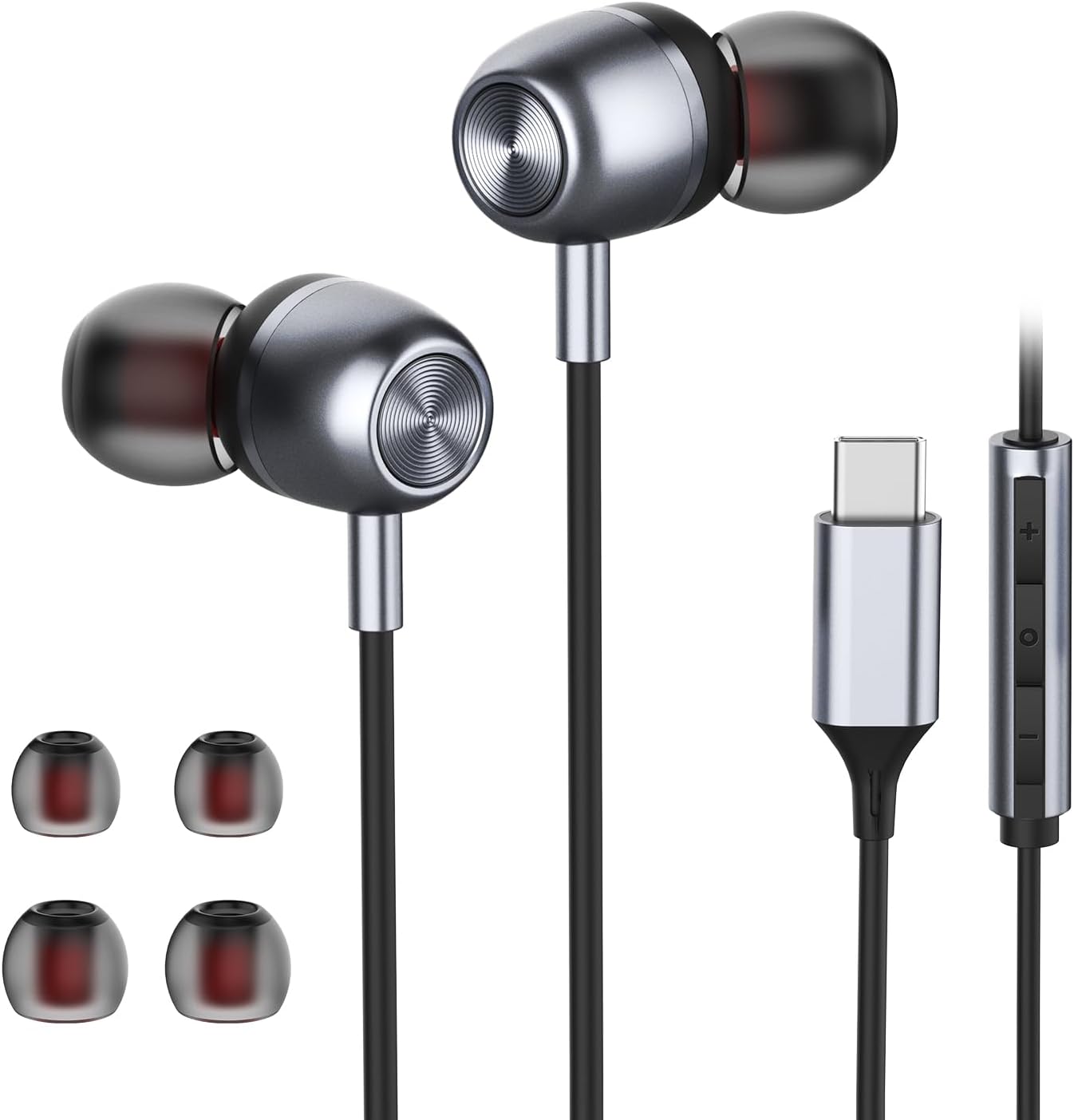 Product image of USB C Headphones for Samsung S24 S23 FE S22 S21 S20 A53 A54 Wired Earbuds Metal in-Ear Type C Earphone with Microphone Volume Control Bass Stereo for iPhone 17 Pro Max iPhone 16 Pro Max Pixel (Black)