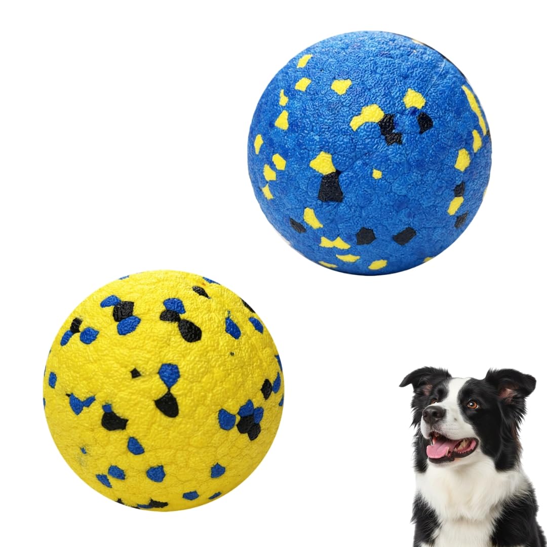 InekoAgua 2-Pack ETPU Dog Balls, High Bounce Durable Toy Set, Lightweight Floating Water Play Toy, Spiky or Smooth, for Medium & Large Dogs (Striking Yellow & Lightning Blue, Medium Breeds, Classic)