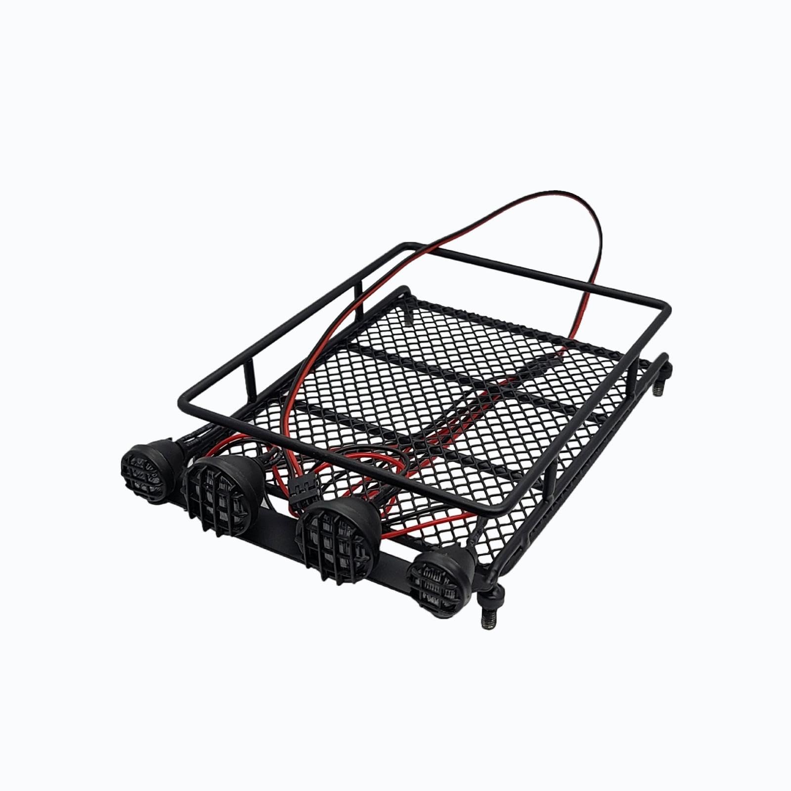RC Roof Rack with Mesh Surface Metal RC Crawler Luggage Rack Realistic for Scale Model Upgrades Black with Light-image-25