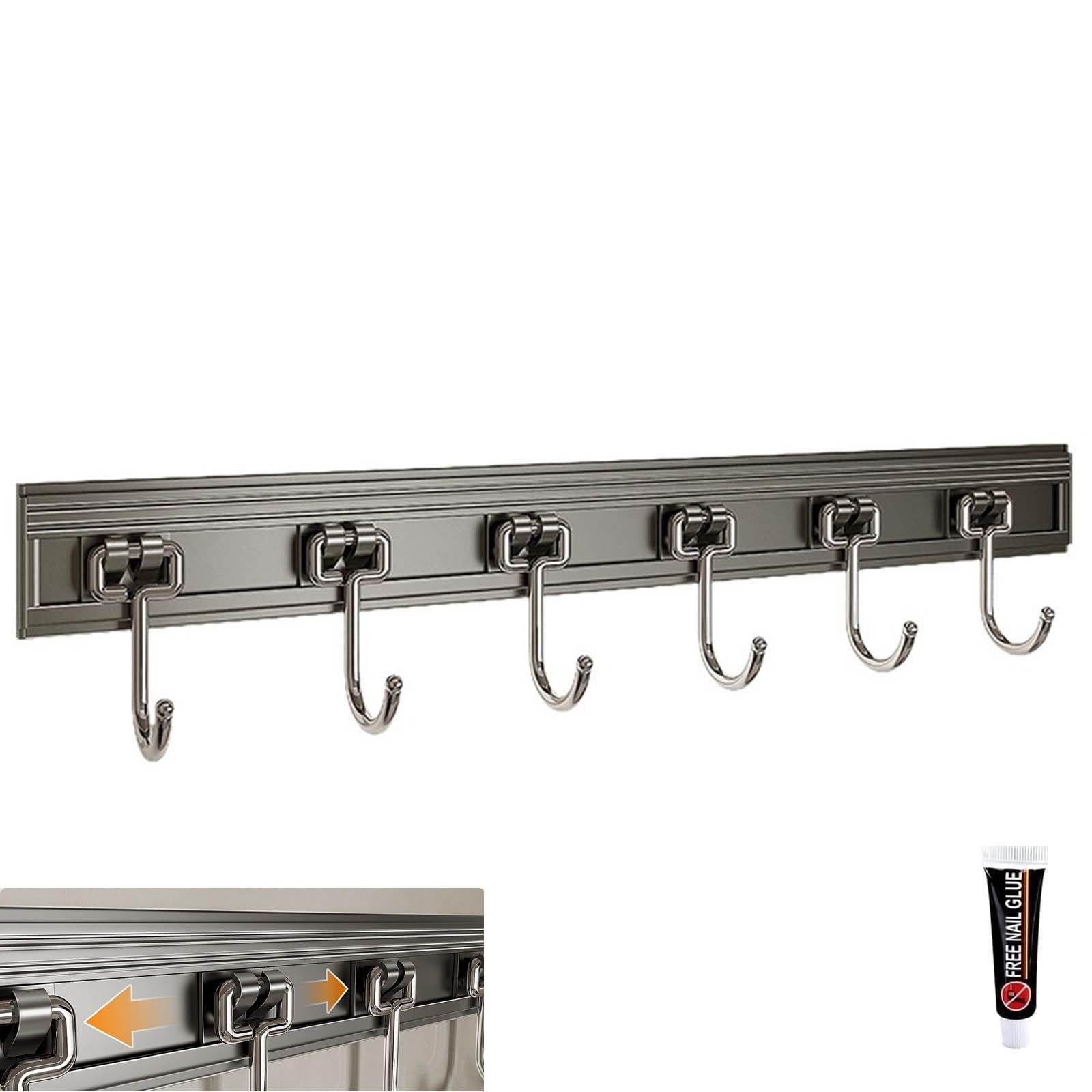Ganchos adhesivos de alta resistencia, ganchos de pared, Perchero de aluminio for cocina, sin perforaciones, con ganchos autoadhesivos resistentes y 4 ganchos de acero inoxidable extraíbles, estantes