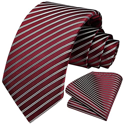 Image of HISDERN Mens Tie Striped Ties and Handkerchief Set Business Formal Woven Pocket Square Wedding College Stripe Necktie