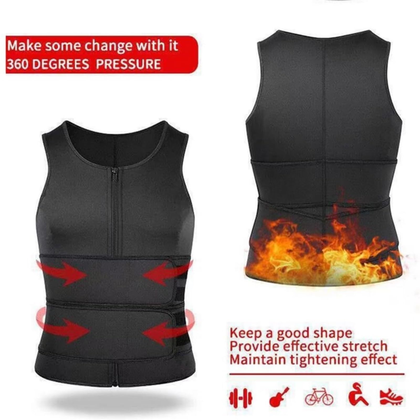gorset korekcyjny, Koszulki kompresyjne wyszczuplające Bielizna modelująca Talia Trener ciała Kamizelka Pas podtrzymujący plecy(Black,XL)