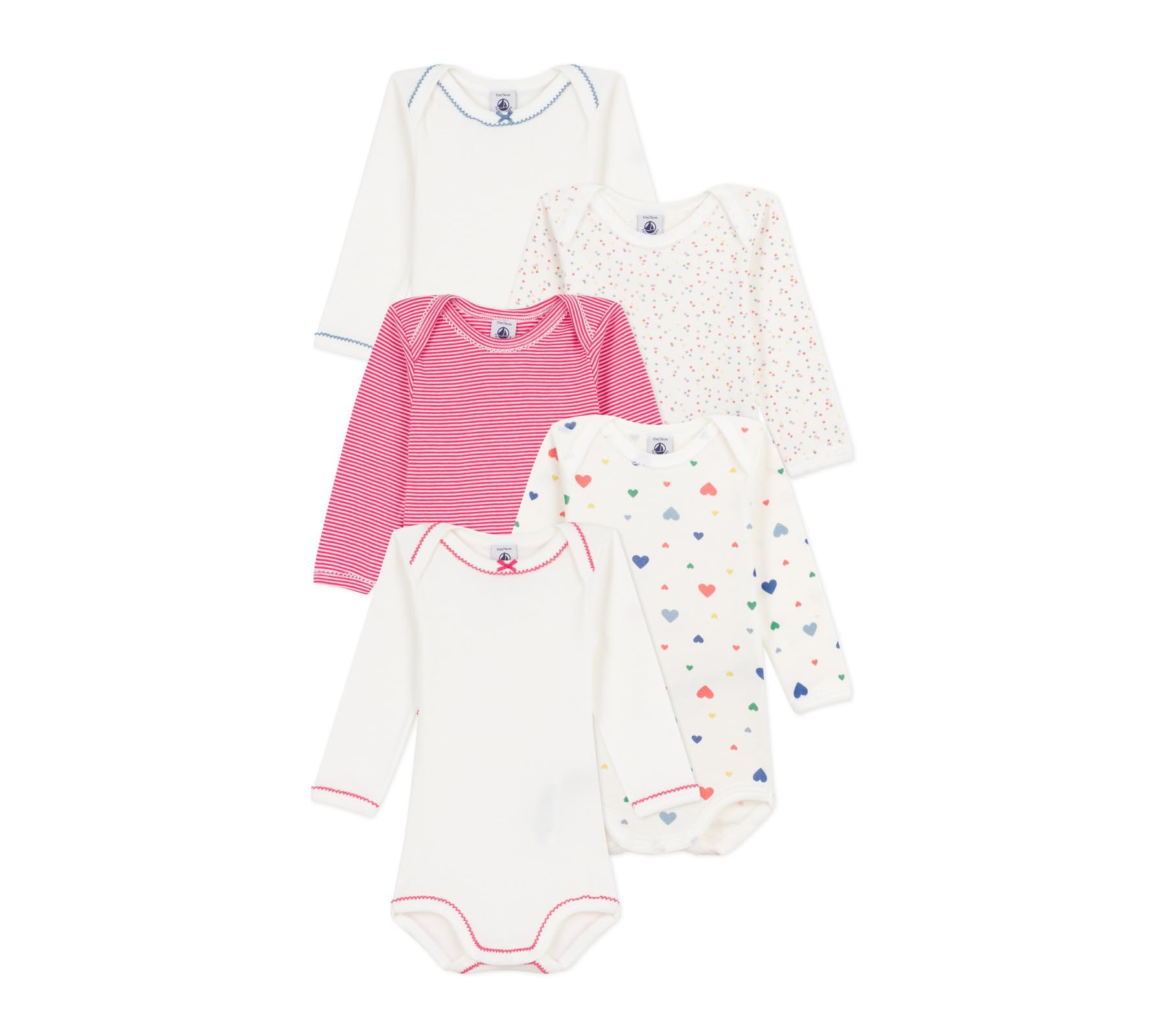 Petit Bateau Lot De Bodies Manches Longues En Coton Imprimé Cœurs Bébé A0e8z00 Biancheria intima GIORNO Bimba 0-24 (Pacco da 5)