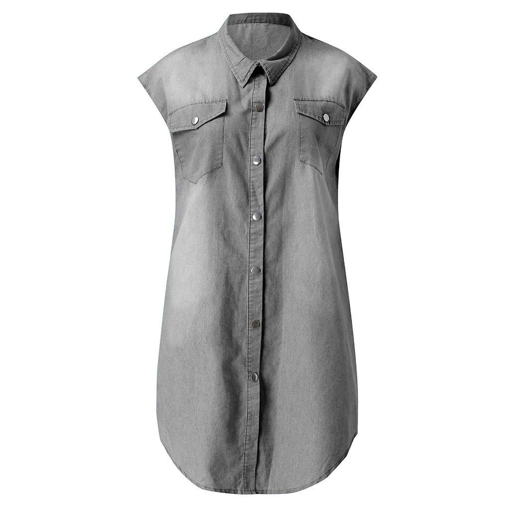Abiti casual senza maniche da donna Swing Denim Party Abito con colletto rovesciato