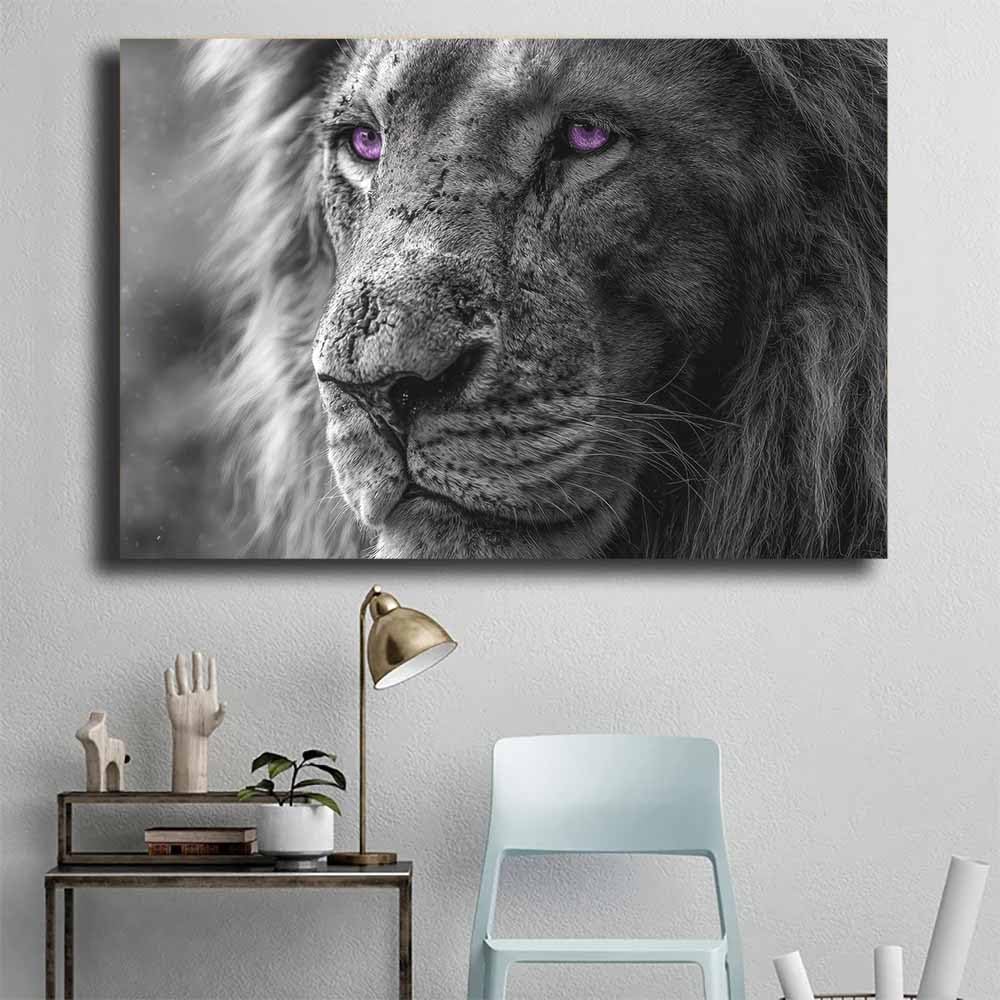 DMZPKZB Plakaty czarno-biały lew obraz na płótnie nowoczesny wystrój domu, do salonu kuchni sypialni (czarny i biały-50x70cm oprawiony