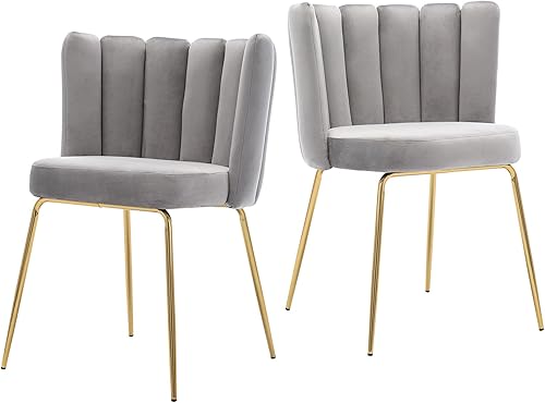 Juego de 2 sillas de comedor de terciopelo modernas, sillas laterales tapizadas con patas de metal dorado para el hogar, cocina, sala de estar,