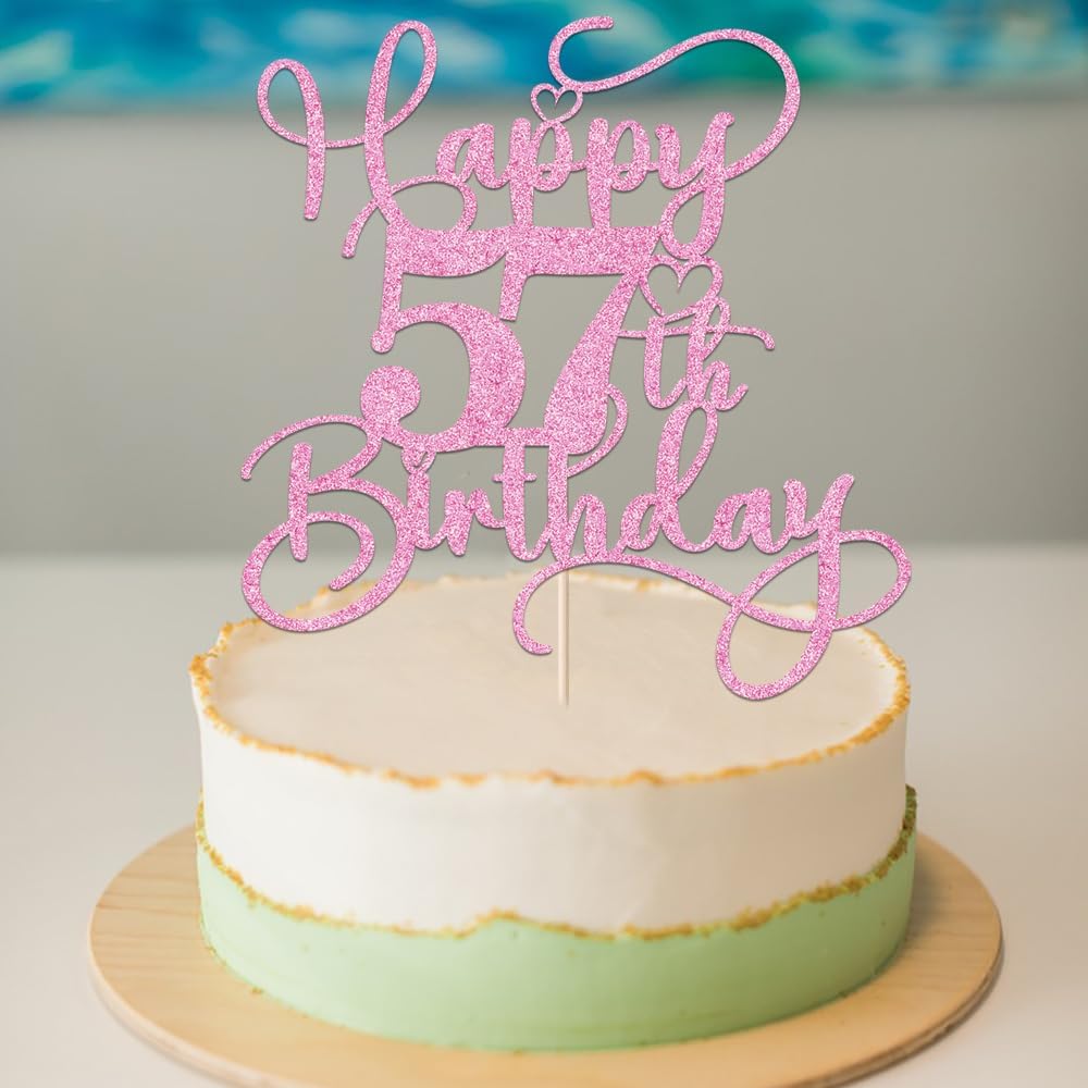 Pink Happy 57th Birthday Cake Topper 1pcs Glitter Cake Topper for fifty-seven Birthday/Anniversary Theme Party Cake Decorations Supplies - Image 5