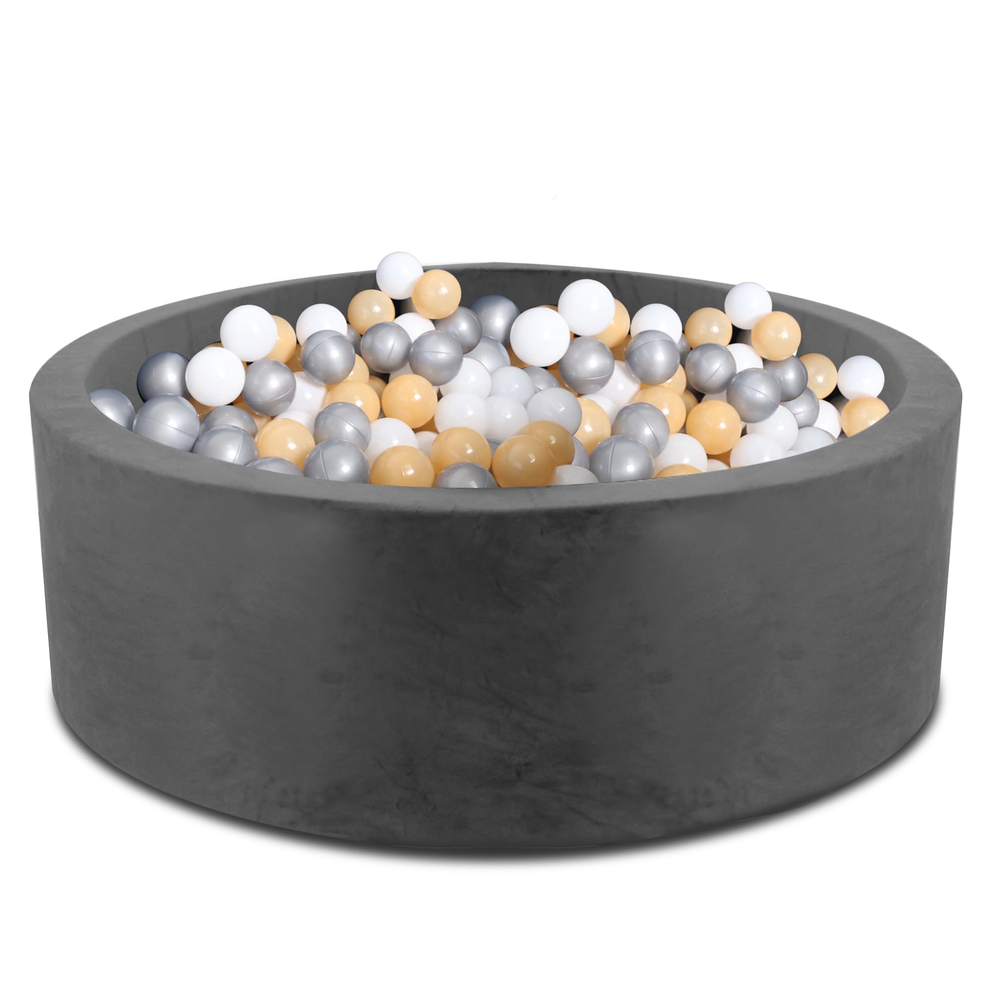 Little Nation Foam Ball Pit Deluxe – 90 cm Round Ball Pit for Baby & Toddlers, Soft Play Set & Baby Playpen with Removable Microsuede Cover, Machine Washable (Dark Grey)