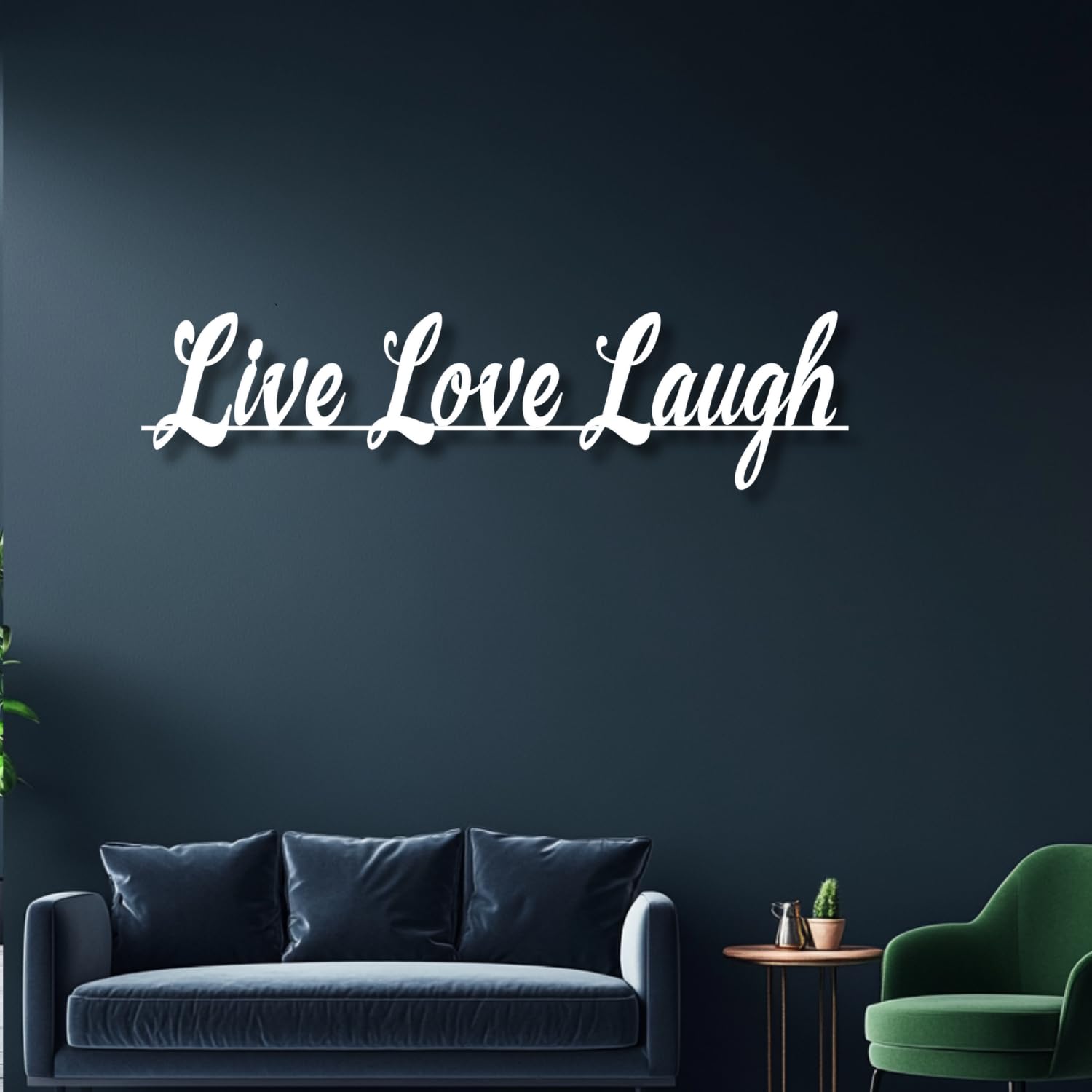 Nowoczesna minimalistyczna metalowa dekoracja ścienna, słowa "Live Love Laugh", "modem domowy", "salon" i "sypialnia" (czarny, 105 x 35 cm, bez ramki)