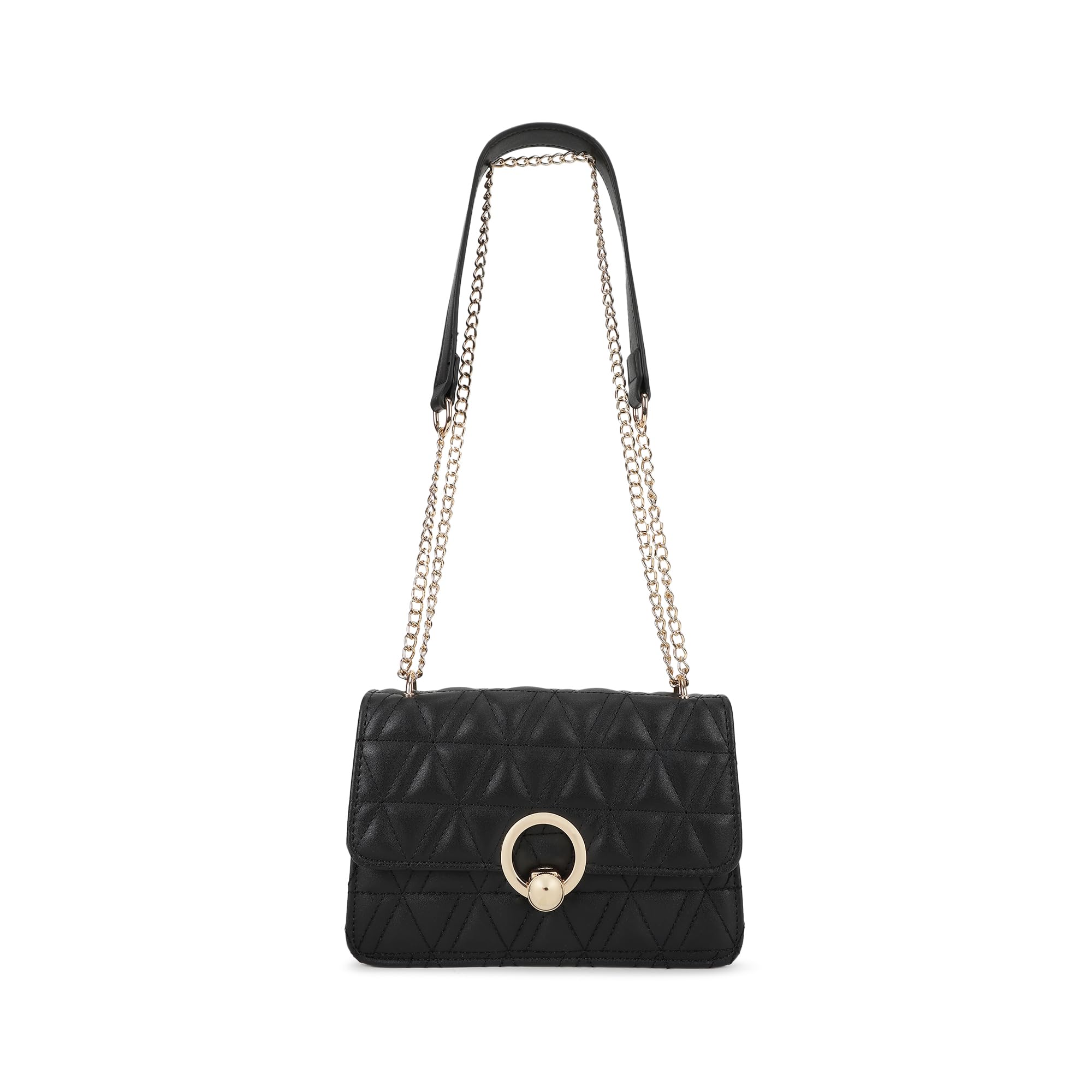 Quilted Structured Sling Bag for Women, Girls and Ladies | Unique Push Lock Closure | Chain Sling Straps | Ladies Purse Handbag | Slings for Casual Carry-image-3