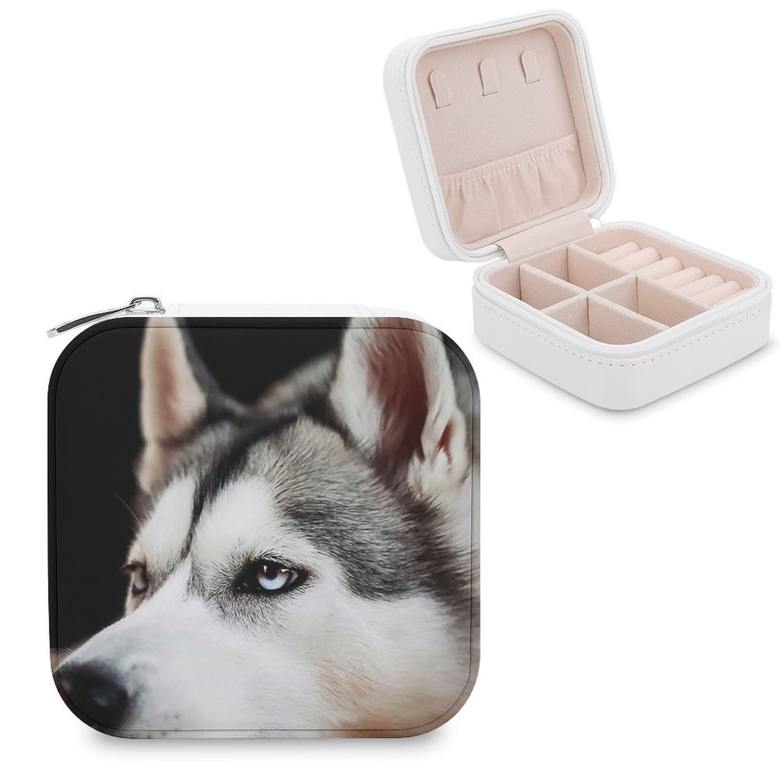 Boîte à bijoux Husky en cuir synthétique et flanelle avec séparateurs