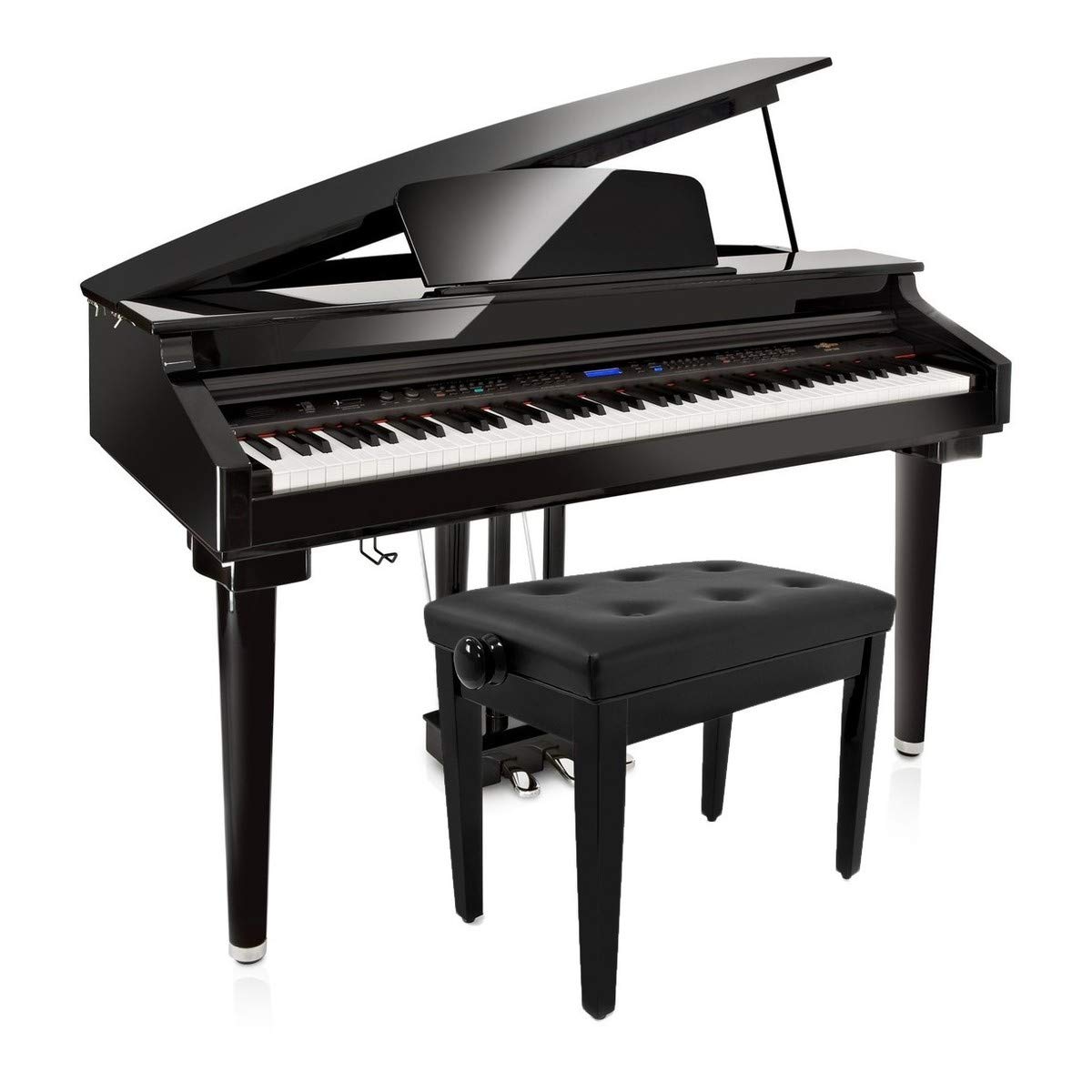 GDP-200 Pianoforte a Coda Digitale con Panca di Gear4music | Costruzione Splendida con Finitura Nera Lucida, 128 Voci Realistiche e Tasti Pesati, Panca da Piano Deluxe Inclusa