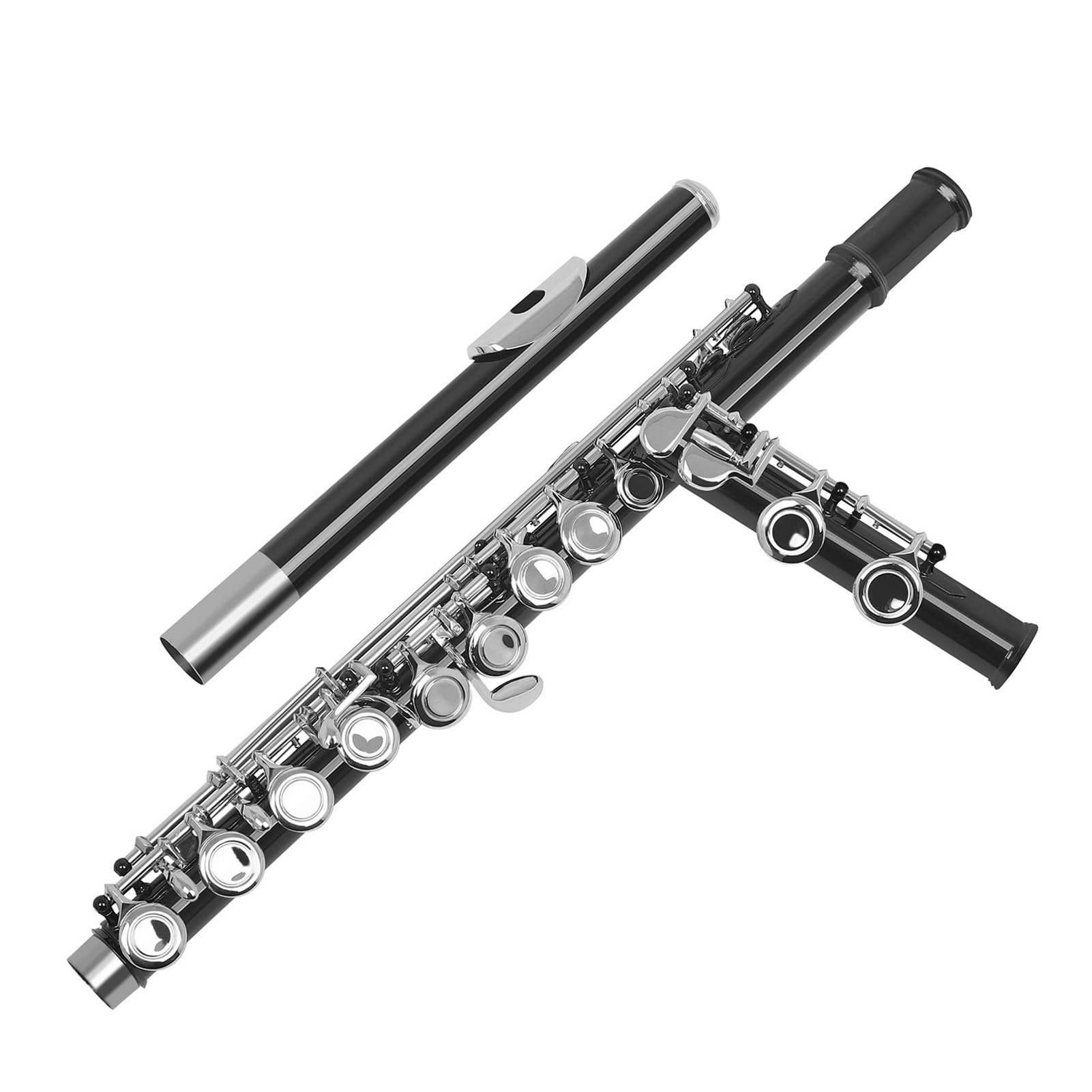 HUIOP flûte, Flûte de Concert Occidentale Cupronickel plaqué Nickel 16 Trous Clé C Instrument à Vent avec Chiffon de Nettoyage Gants de bâton Mini Tournevis Étui rembourré,Flûte,flûte