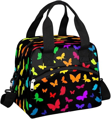 Lonchera aislada para mujeres y hombres con estampado de animales de mariposas y arco iris reutilizable bolsa de almuerzo grande para el trabajo
