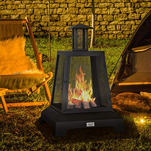 Chimenea Fireplace Outdoor Fireplace Fire Pit Wood Burning Fire Pit Patio Square Iron Fire Pit 27.5" Large Fire Pits Fire Poker Mesh Spark Screen Chimney Charcoal Grid For Garden, Backyard #TOP1