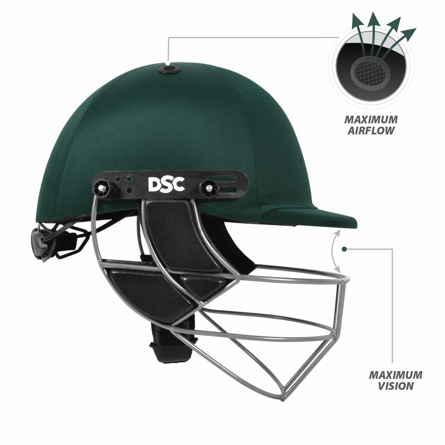 DSC DEFENDER Cricket Helmet for Men & Boys (Adjustable Steel Grill | Back Support Strap| Light Weight |size:Large (Green) 1