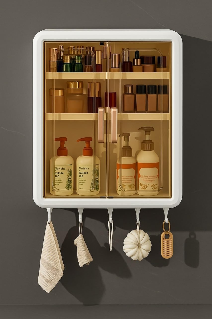Bathroom Storage Organizer Cabinet, Plastic Wall-Mounted Shelf, Single Shelf Design, Space-Saving & Durable, Multicolor(Plastic, Pack of 1)-image-45