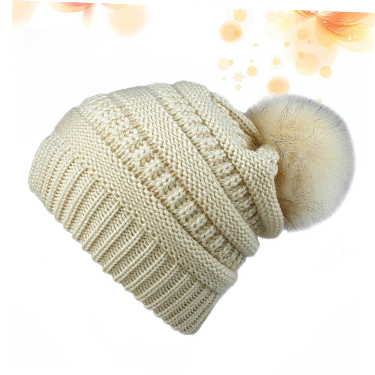 GALPADA Warm Knit Beanie Hat for Women Stylish Headwear Plush Ball One Size Fits Beige